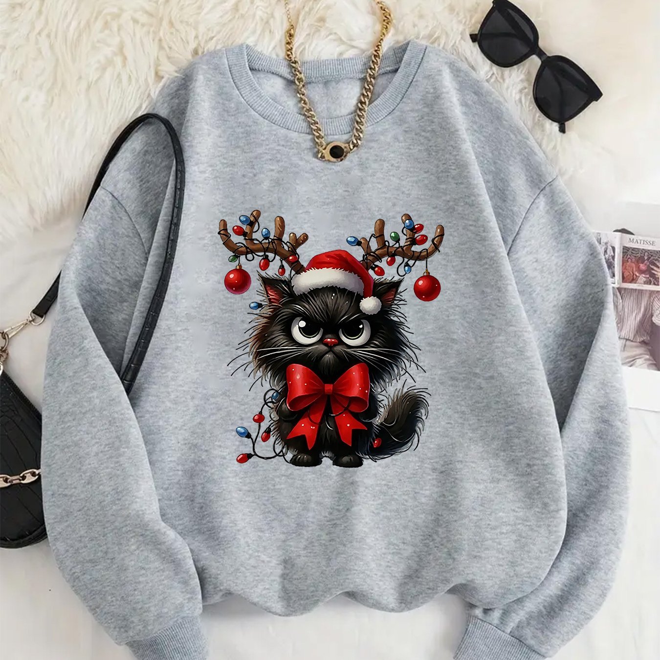 TEMU Patterned Printed Sweatshirt, Casual Round-neck Sweater For Autumn And Winter, Women's Round-neck Hoodie