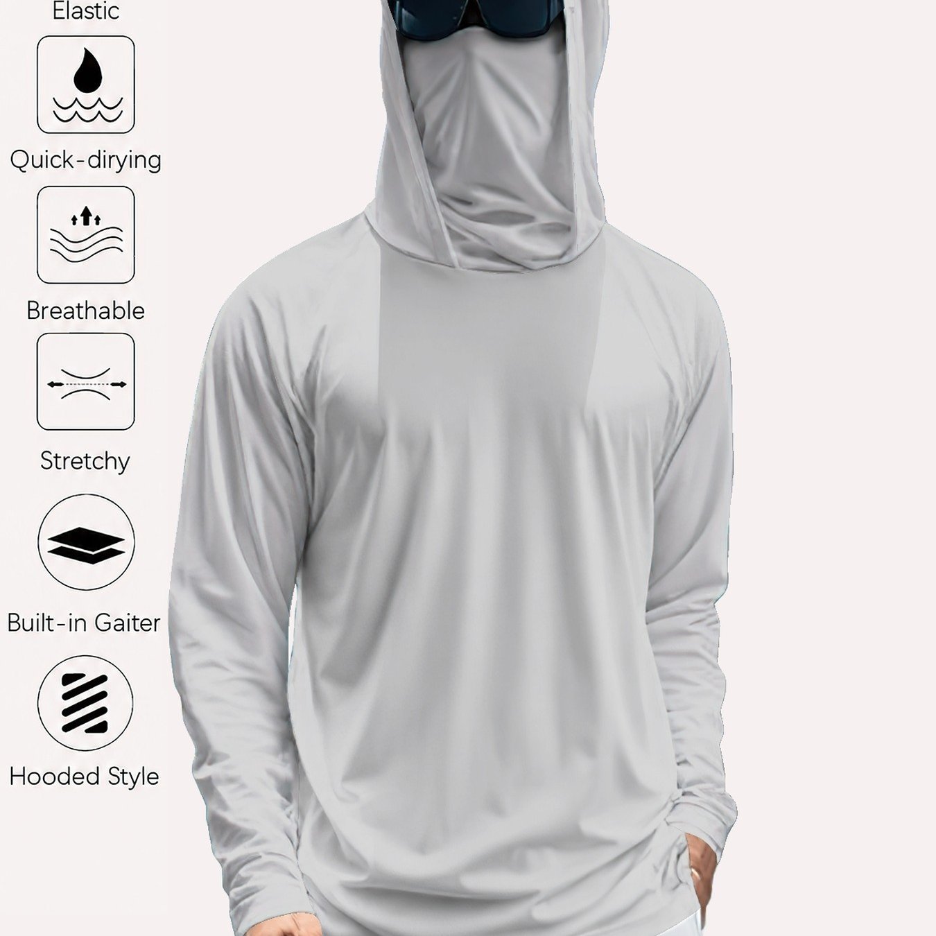 TEMU Men's Hooded Fishing Shirt, Gray, , Hooded Design, Polyester, Outdoor For Fishing, Boating And Camping