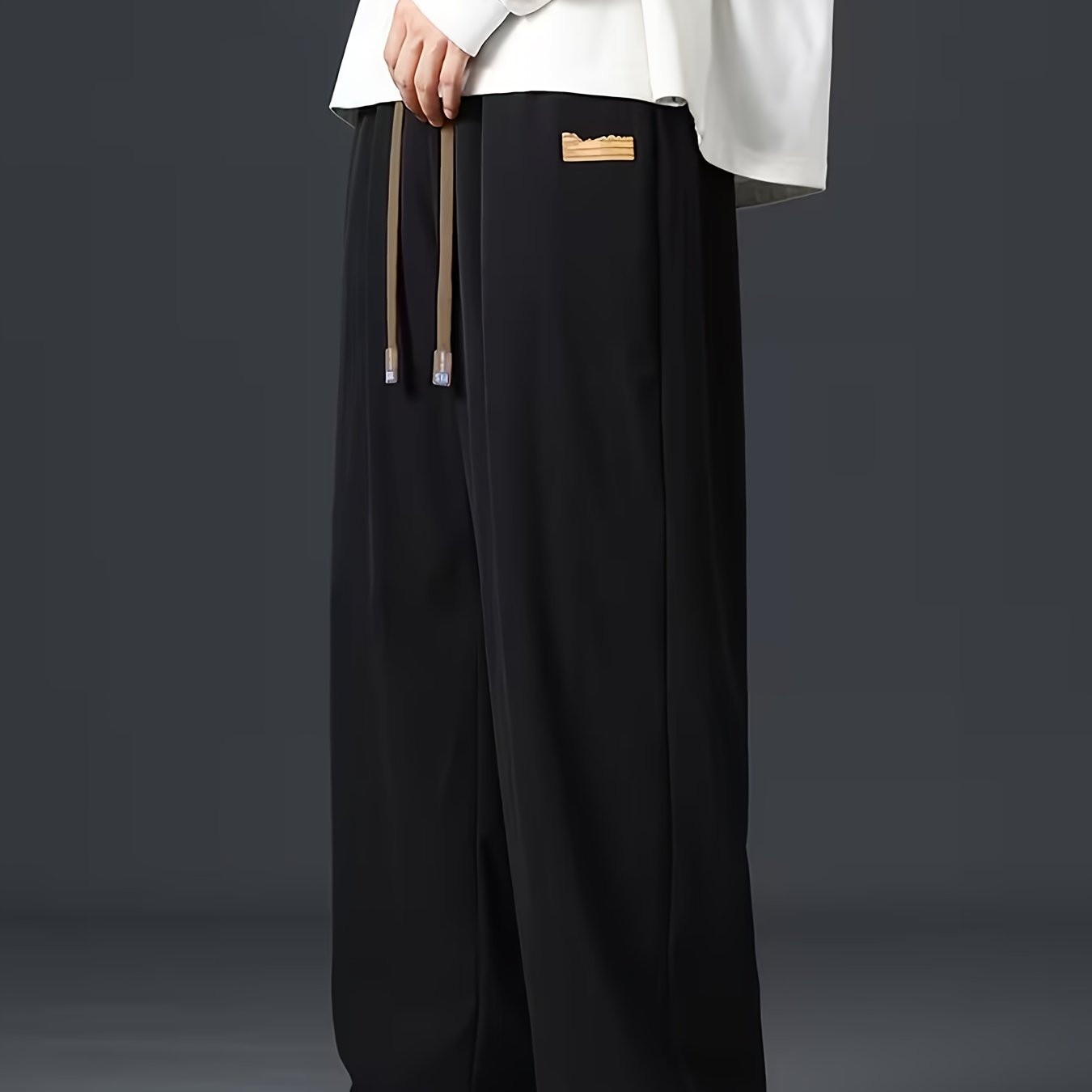 TEMU Pantalones Casuales para Hombre, Sin Elasticidad, Color Sólido, Corte Regular, Cintura con Cordón Ajustable, Ligeros y Transpirables, Ideales