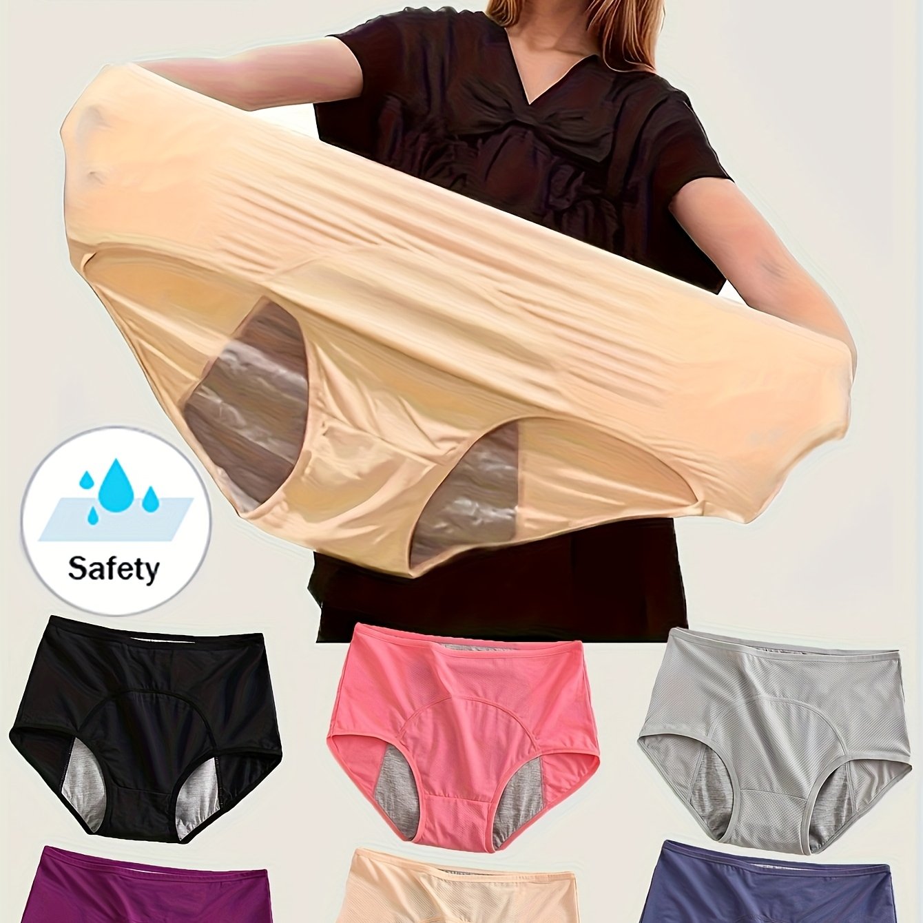 Image of 6pcs Plus Size Women's Panties - High Waist, Stretchy Nylon, Solid Color