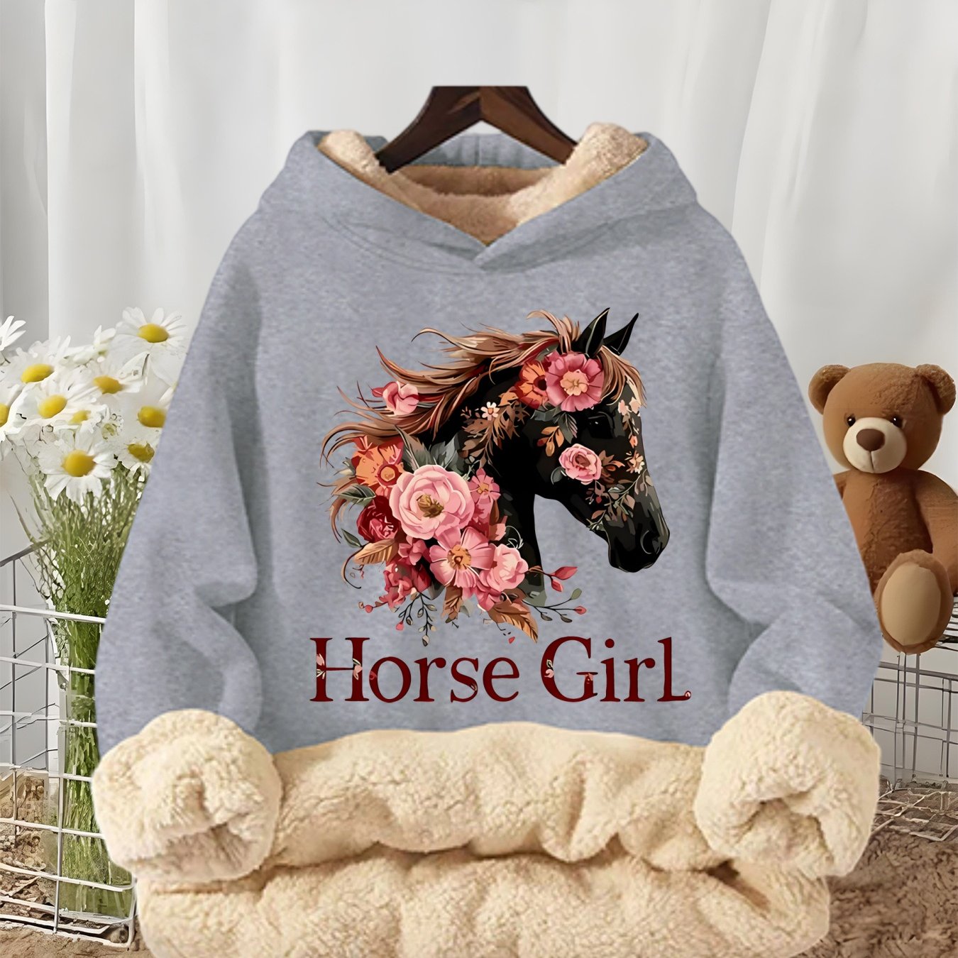 TEMU Girls' Printed Hooded Sweatshirt For Autumn Outdoor Wear, Back-to-, As A Gift, Kids' Hoodie