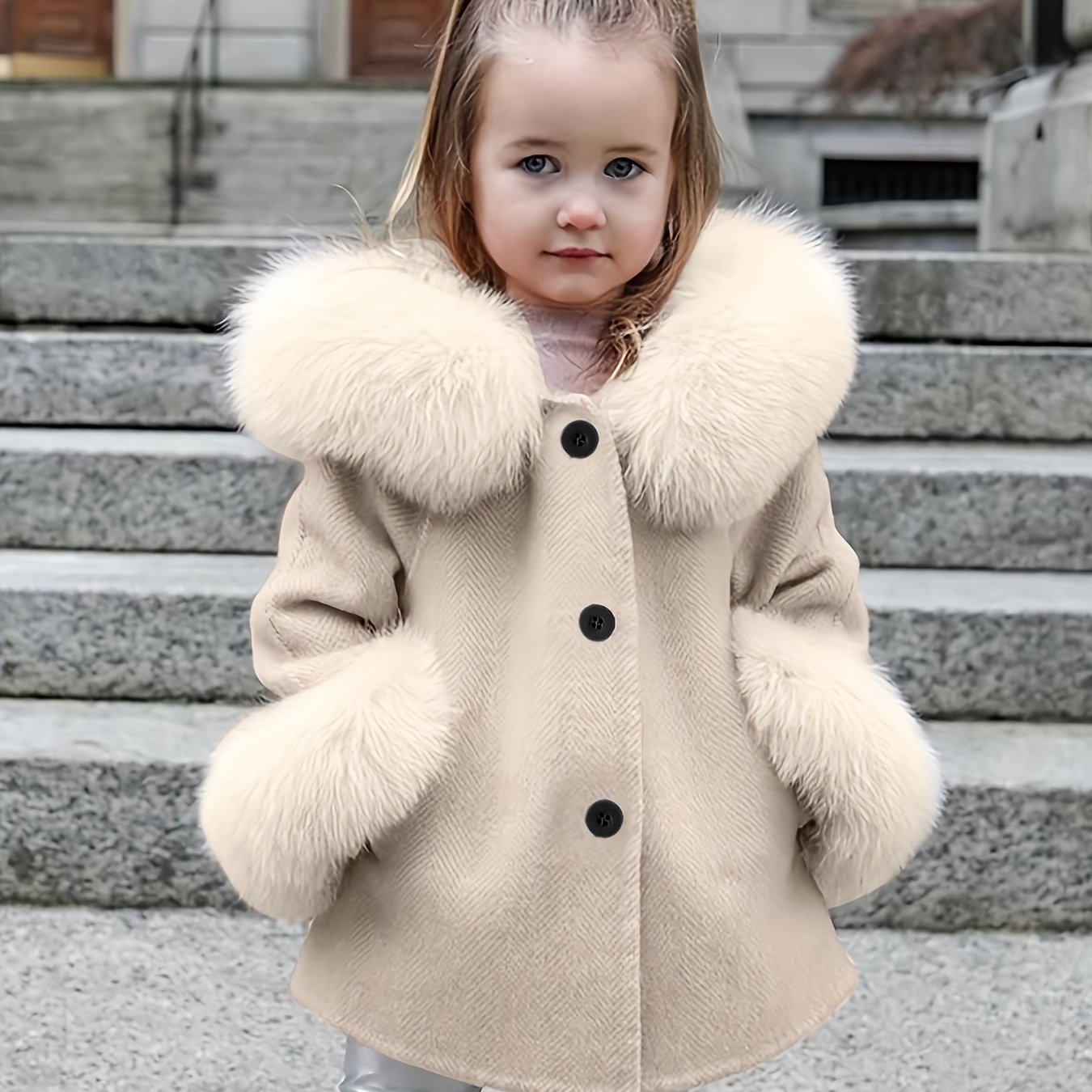 Baby Toddler Furry Hooded Coat Outerwear With Pockets Fall Winter Coat Tops Thick Solid Infant Toddler Coats For Girls