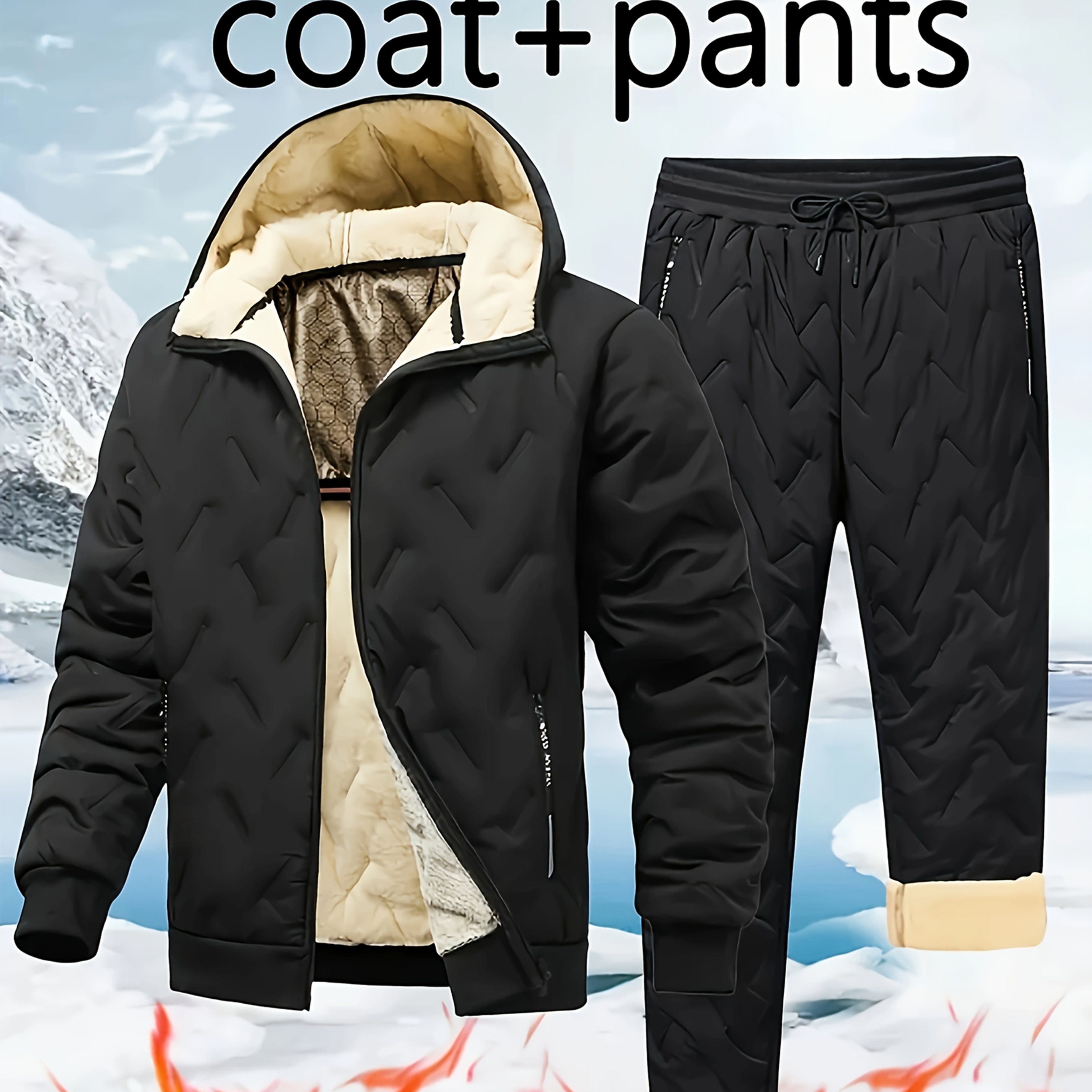 TEMU Two-piece Casual And Loose Fashionable Three-dimensional Trend Warm Plush Hooded Top Pants