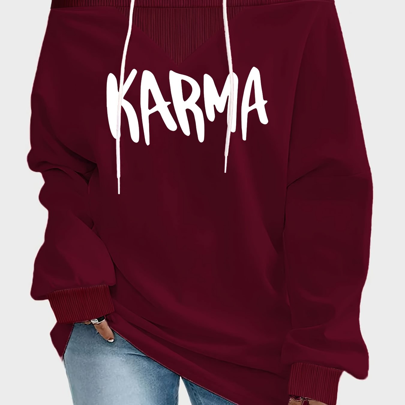 TEMU Sweatshirt ample à épaules dénudées et coupe ample pour femme, grande taille, avec imprimé lettres, taille américaine 0XL-8XL, motif rose délavé