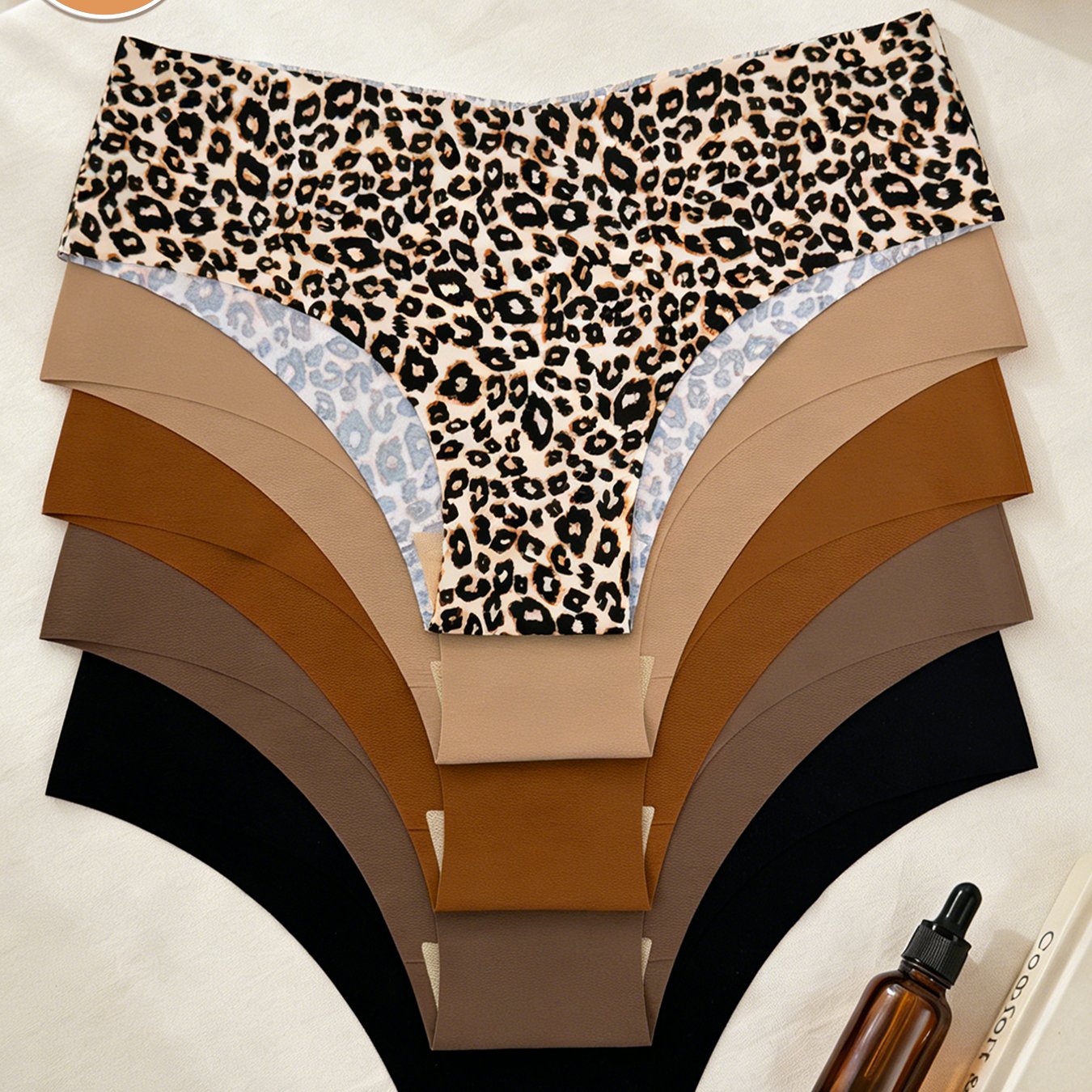 TEMU 5pcs Women' Briefs, Leopard Print, Scallop Edge Mid-rise Coverage Hipster Underwear