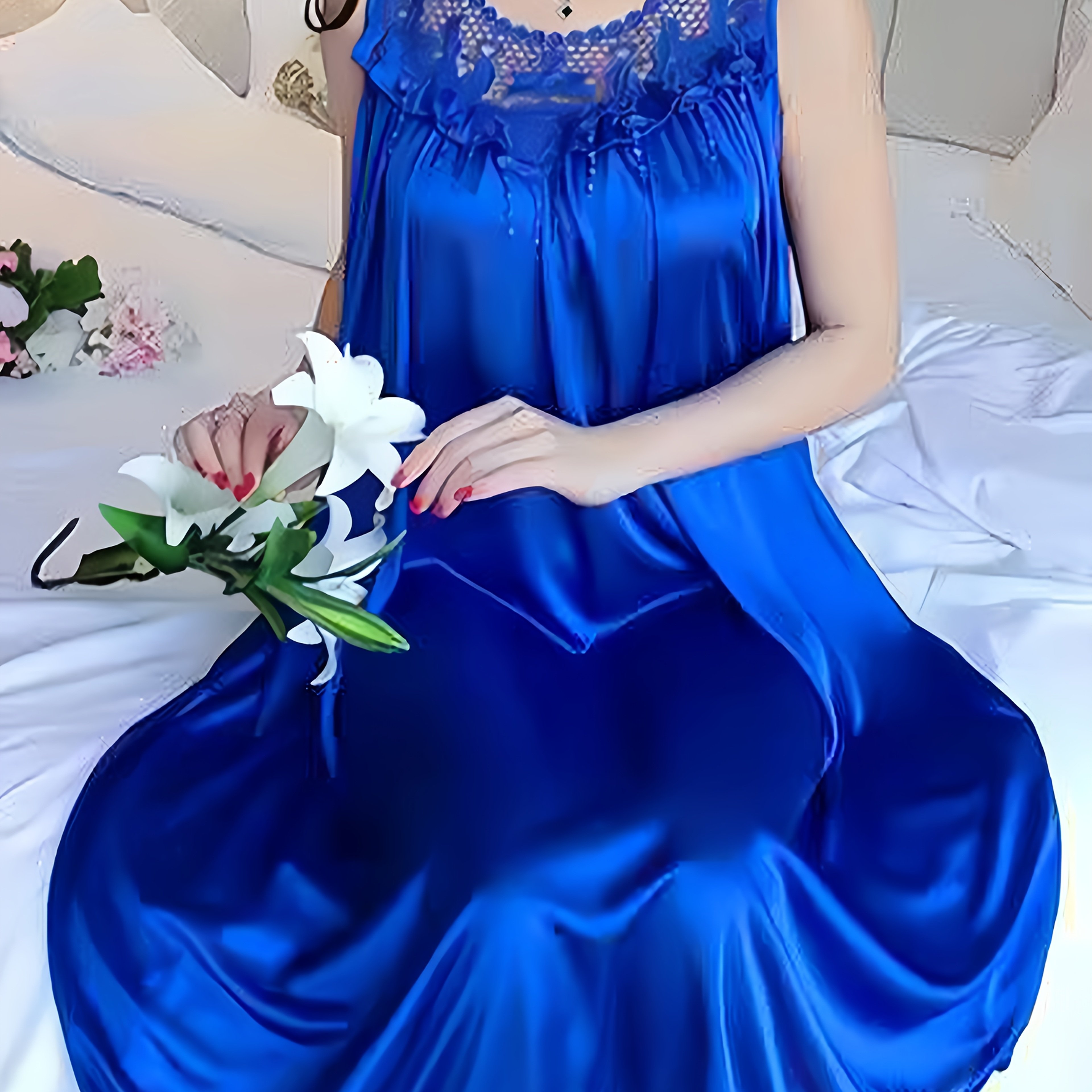 Image of Summer Plus Size Nightgown For Women, Fabric Sleeveless Camisole Sleepwear, Sexy Fabric Pajamas