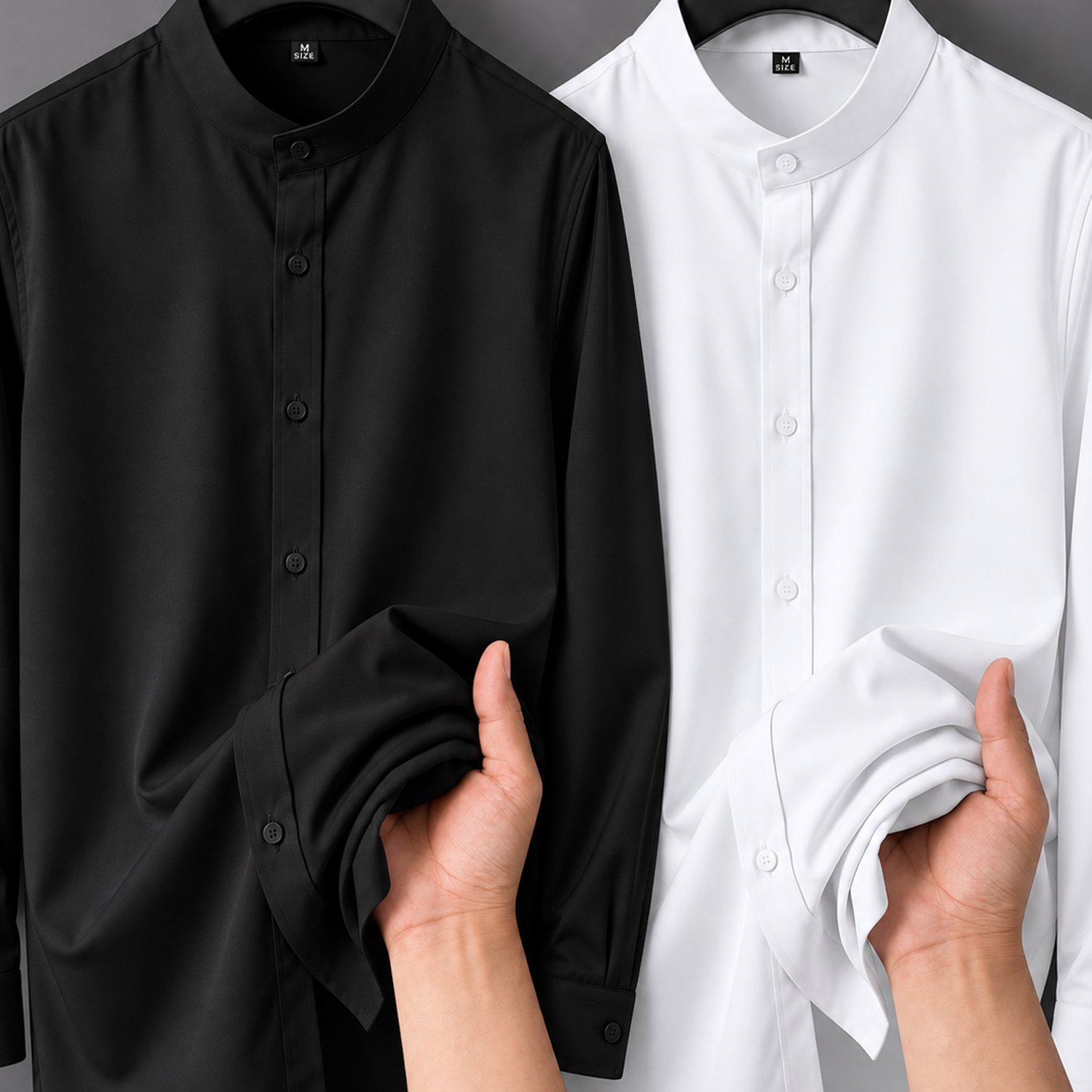 Image of 2pcs Men's Plus Size Stand Collar Shirts, Soft Comfortable Stretch Breathable Tops, Wrinkle Resistant Shirts For Business , Golf Fishing Fitness Outdoor, Halloween Thanksgiving Gifts For Men