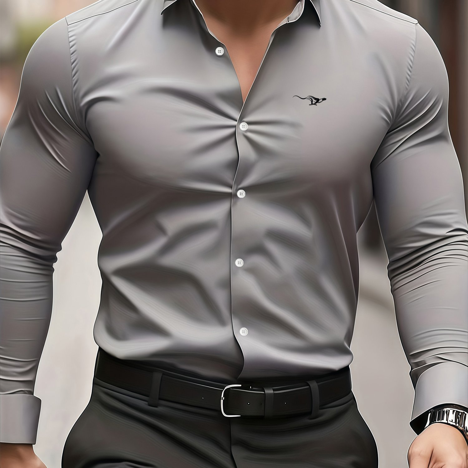 TEMU Kangaroo Mouse Men's Shirt, Business Casual Slim Fit Wrinkle-free Long Sleeve Light Luxury Dress Shirt