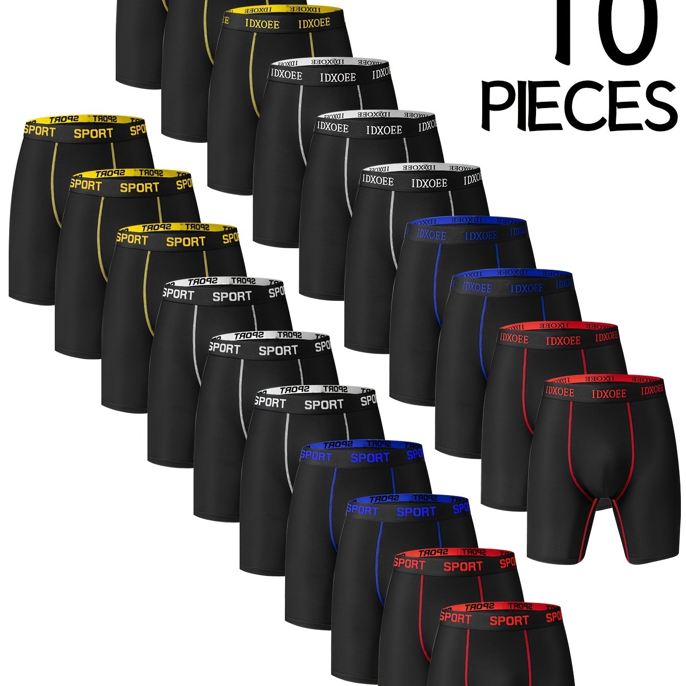 TEMU Random 10pcs From Men's Comfy Skinny Fit Shapewear Underwear - Breathable, Stretchy, Quick-drying, Elastic Waistband, Long Boxer Briefs Shorts