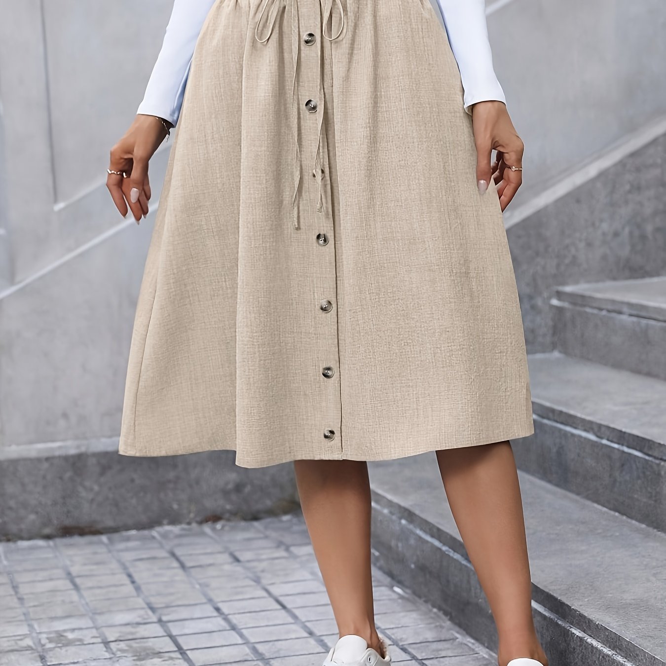 E-shop Eleganter Damen A-Linien-Rock - Knopfleiste, ausgestellter Saum, leichter, nicht dehnbarer Stoff für Alltags- & formelle Outfits -