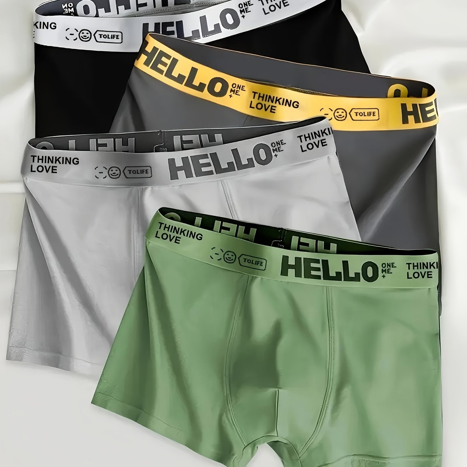 TEMU 4pcs Random Of Large Size Men's Underwear Sets, 3xl-6xl, Black, Light Gray, Military Green, Dark Gray, Yellow , Polyester Fiber Material, Soft