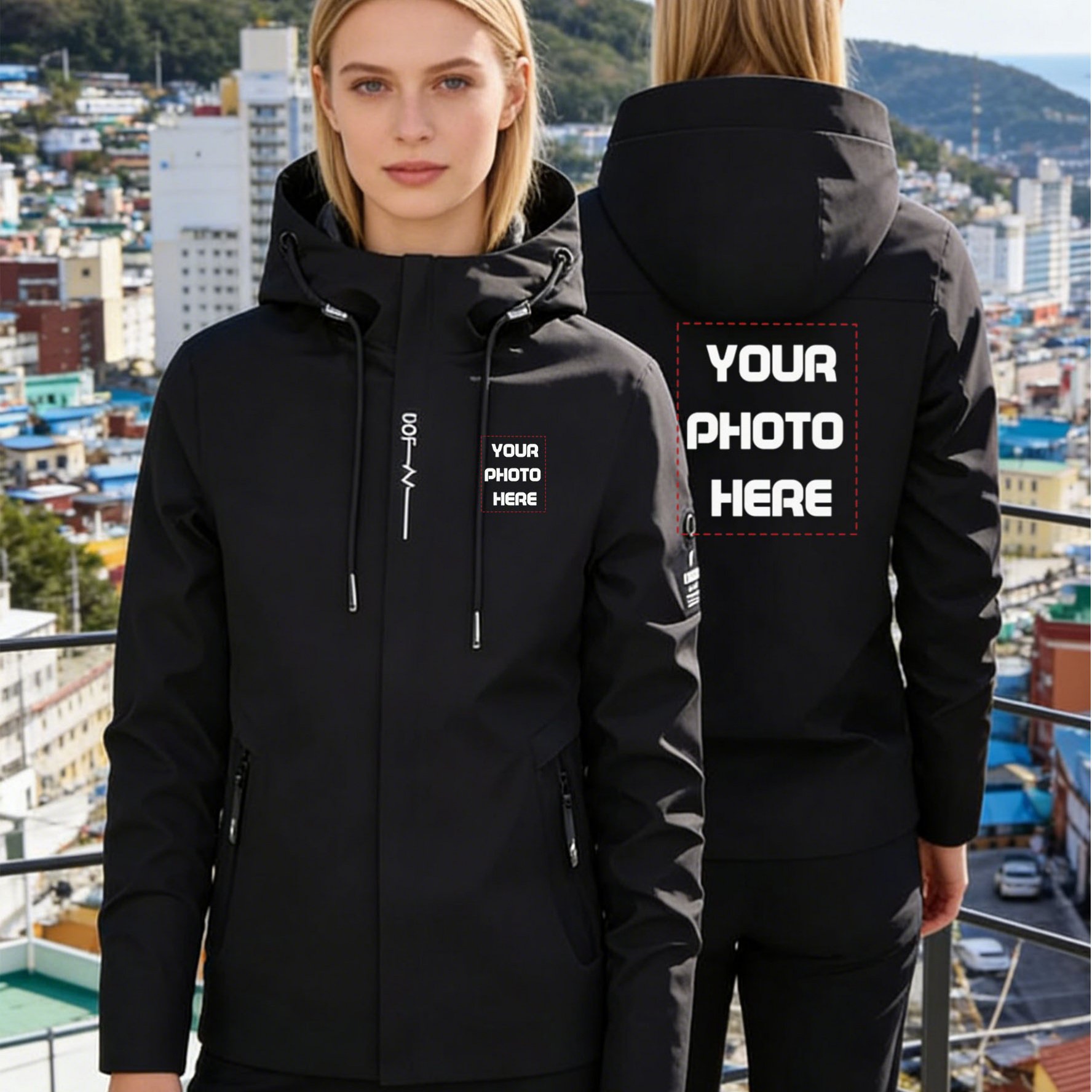 TEMU 's And Women's Winter Seasonal Fashionable Windproof Hooded Jacket Hoodie, Fully Zipper, Customizable Pattern Print, Machine Washable, No