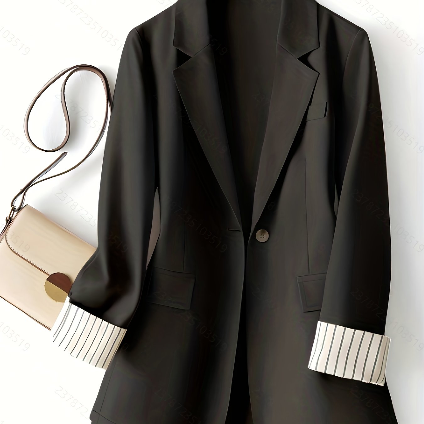 E-shop Frühling/Herbst Neu Damen Gestreiftes Patchwork Uni-Farben Regular Fit Casual Mode Pendler Knopfblazer