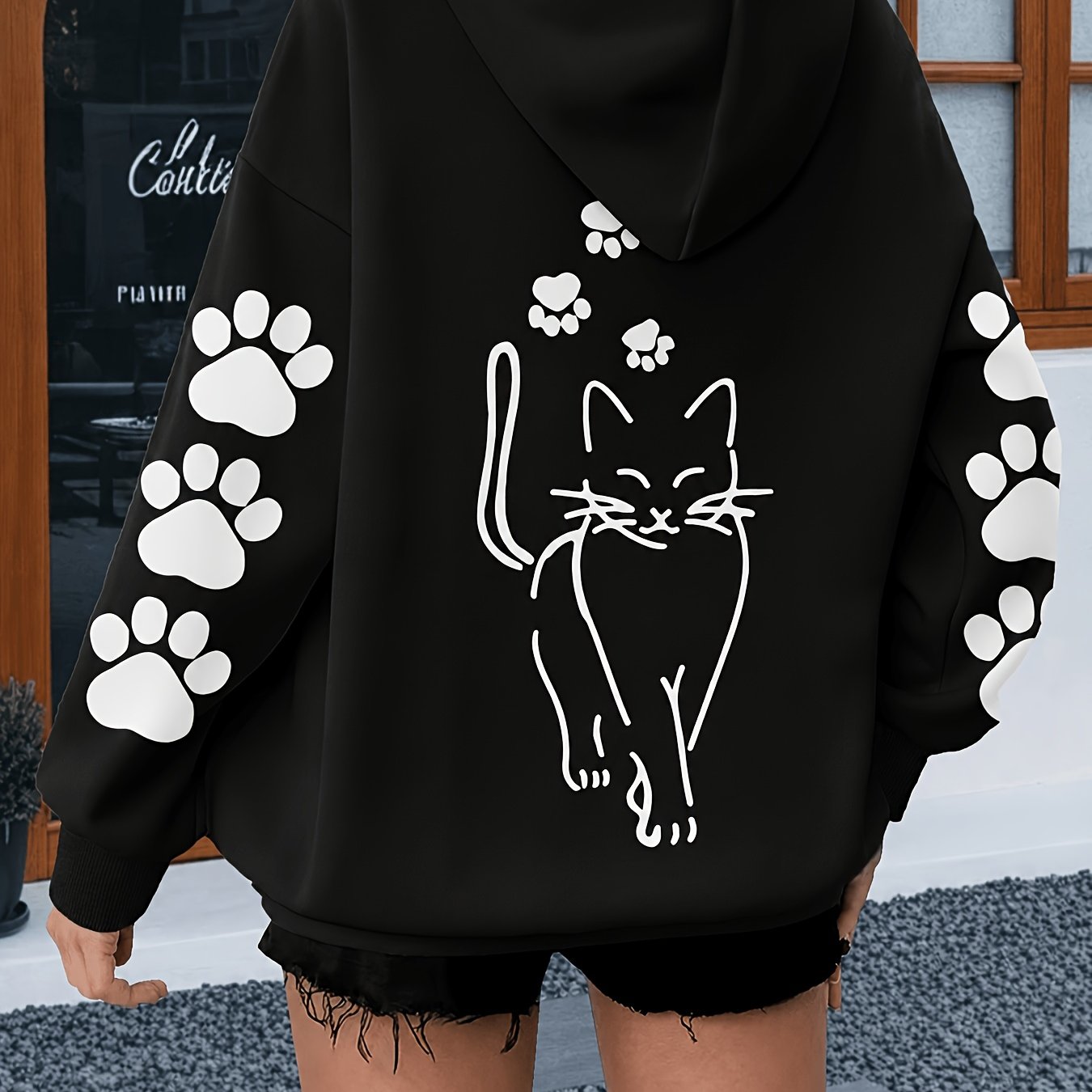 A Cat And Theme Design Trendy Sweatshirt Woman's Hoodie High Quality Thick Sweatshirt Autumn Winter Wear For Casual Gift For Cat Lovers