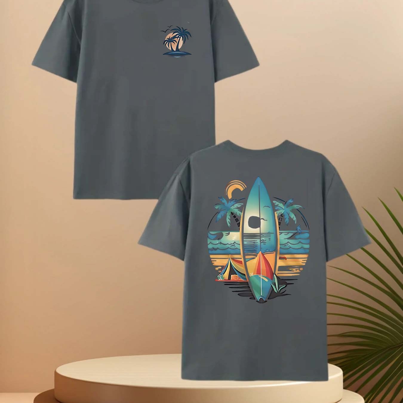 TEMU Men's Trendy Reversible Print Short Sleeve Tee - Casual Round Neck, Polyester, Machine Washable, Outdoor Sports