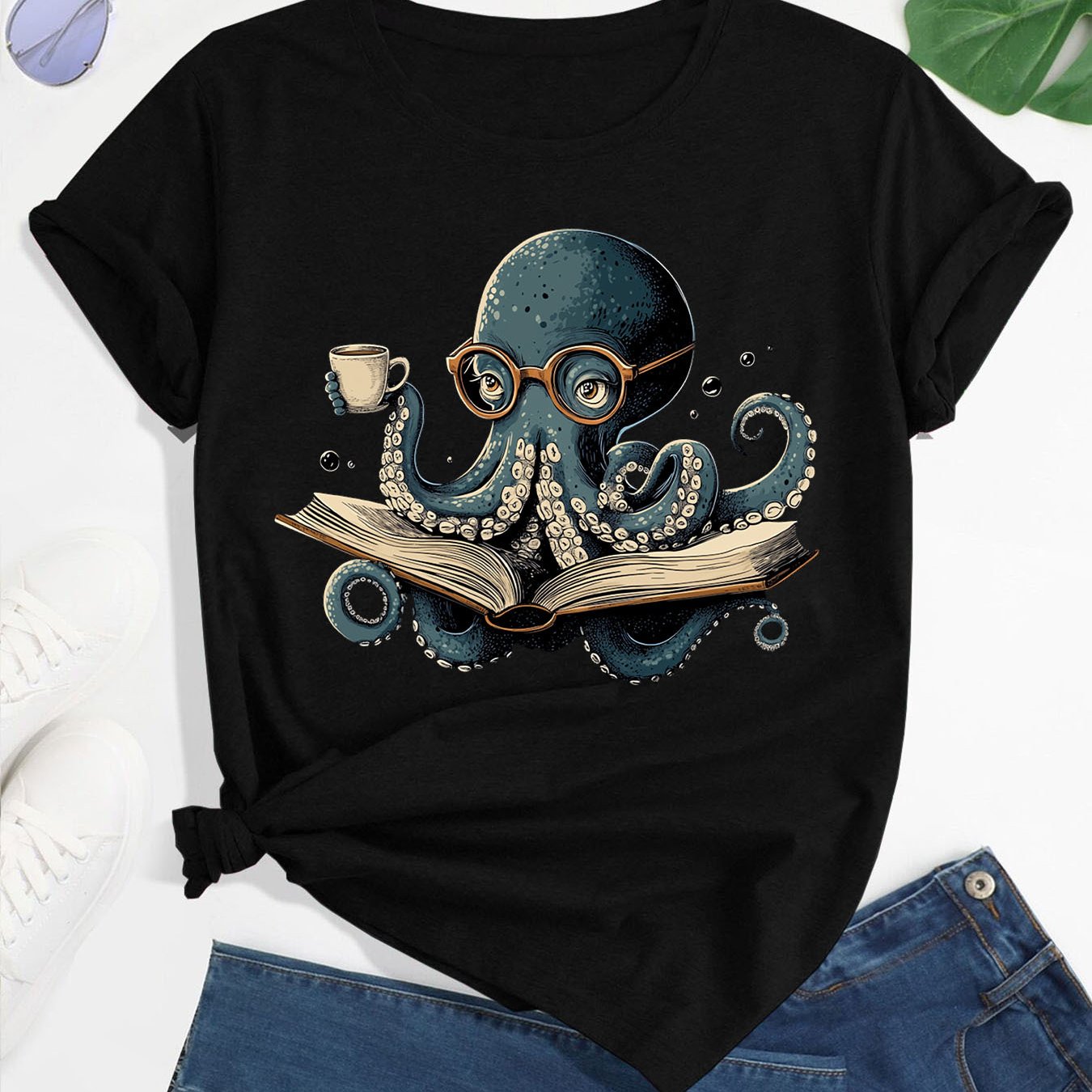 TEMU T-shirt à imprimé livre de lecture , haut décontracté à manches courtes et col rond pour l'été et , vêtements pour femmes