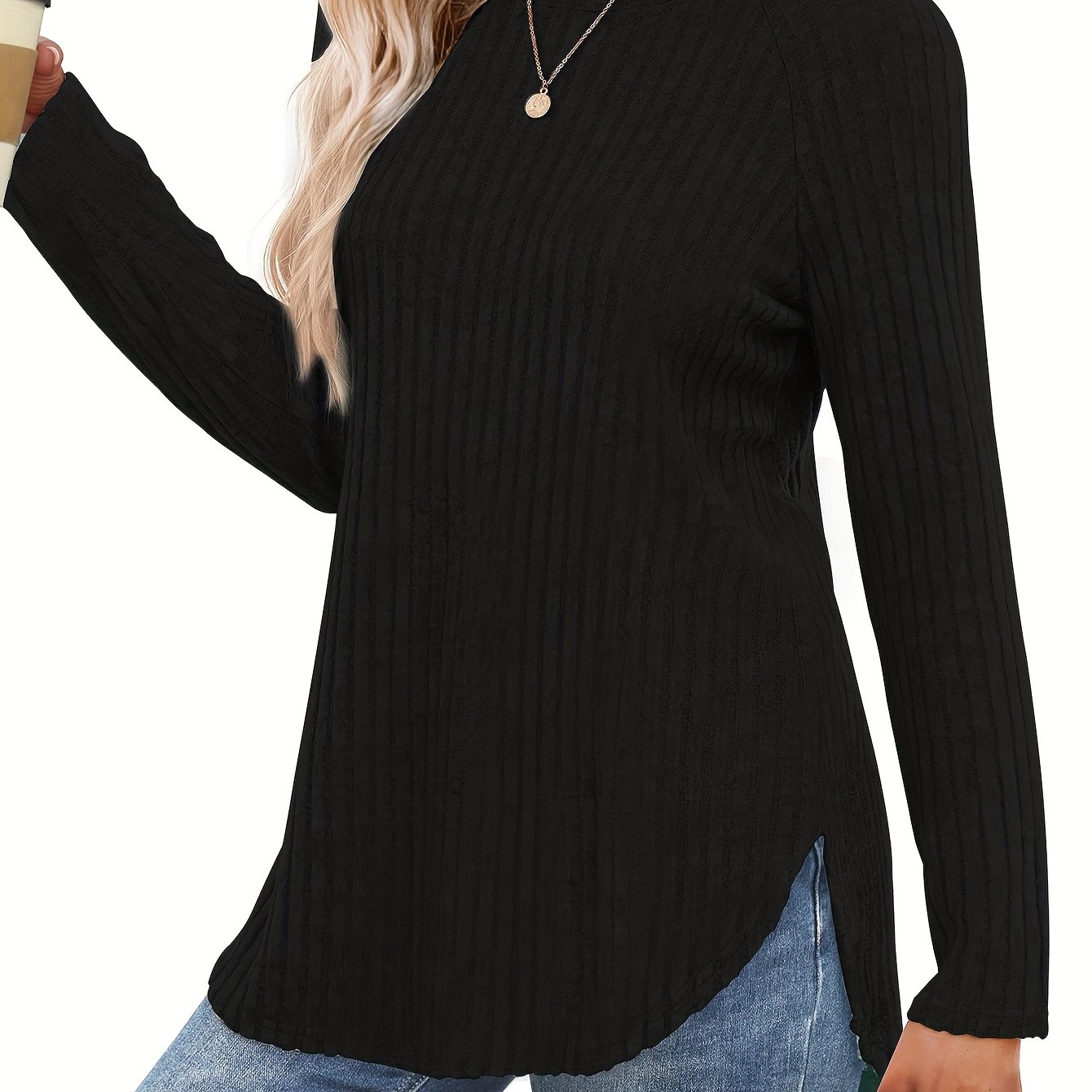 E-shop Damen Herbst- Winter-Unterhemd Langarm Casual T-Shirt Oberteil mit Futter für Zuhause