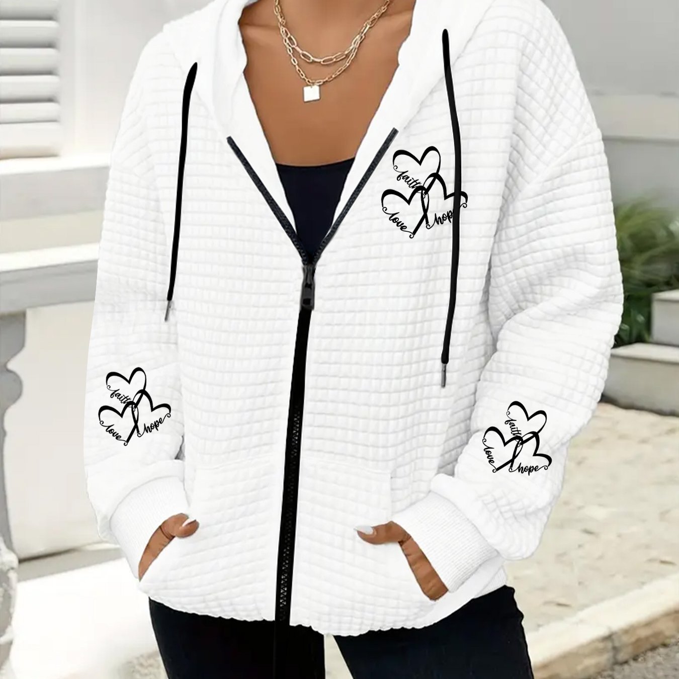 TEMU Plus Size - Plus Size - Newly -size Women's Jacket Hoodie, Stylish Plus-size Women's Waffle Hooded Sweatshirt Coat, Hoodie With Pockets, Casual