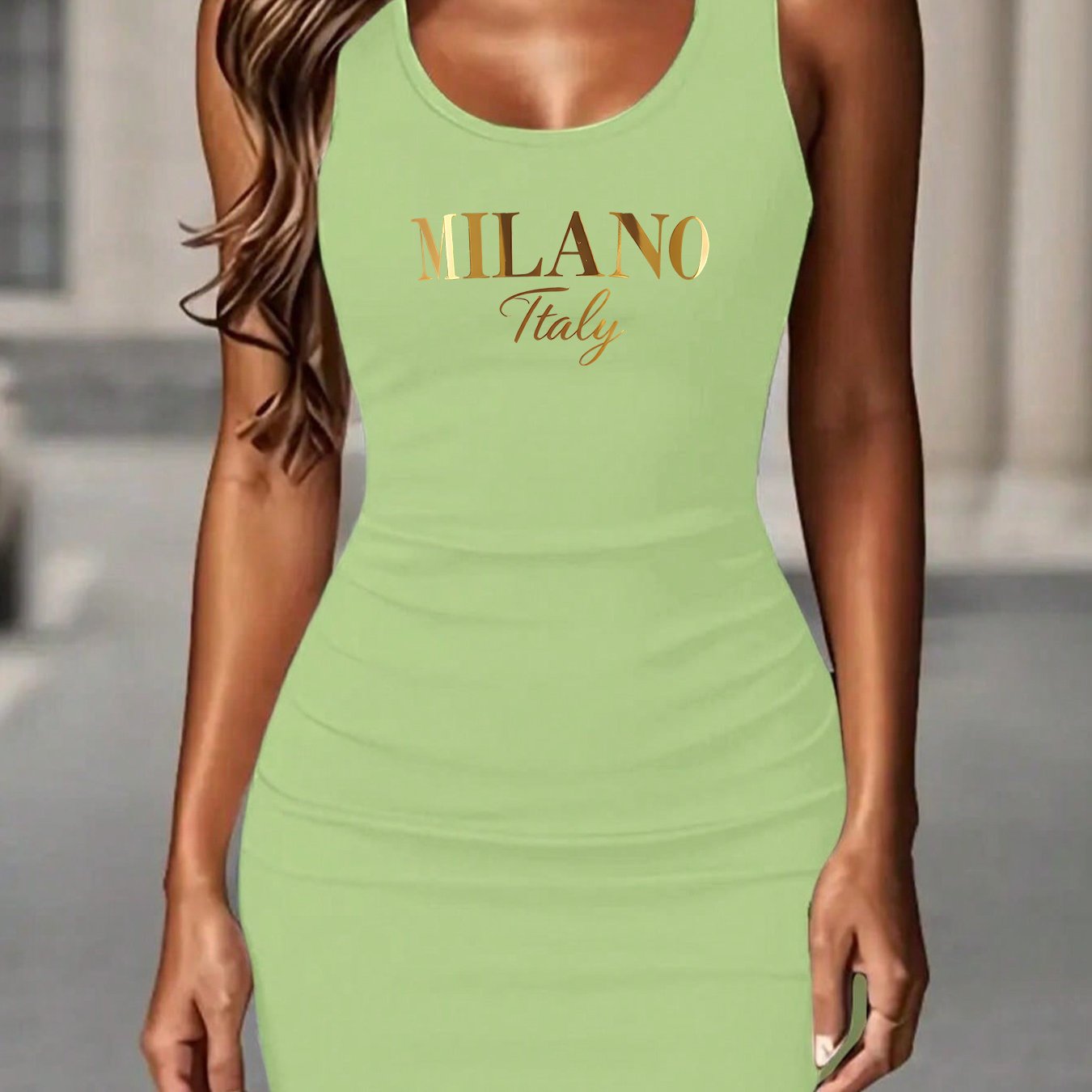 TEMU New Versatile Women's Summer T-shirt With Letter Print Pattern, Fashionable Soft Date Wear Hip-hugging Dress