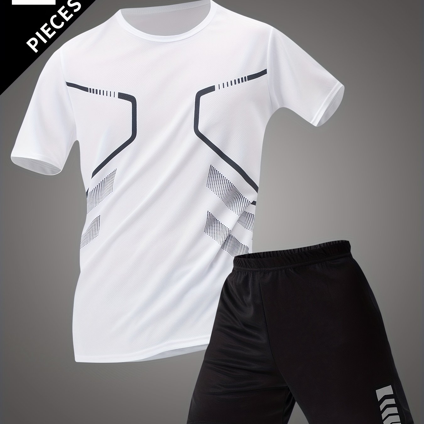 TEMU Men's Summer Short-sleeve Set, Including A Casual Round-neck Short-sleeve Shirt And Shorts, Sold As Outfit