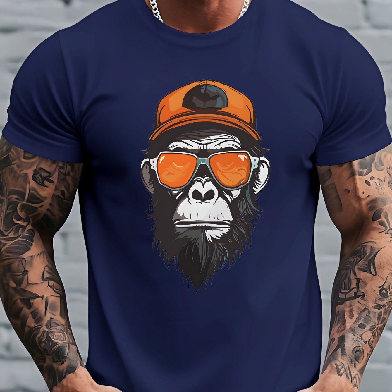 TEMU Men's T-shirt - Monkey-themed Short Sleeve Round Neck Casual Top, Breathable Summer Shirt Suitable For Outdoor & Casual Attire, Machine Washable