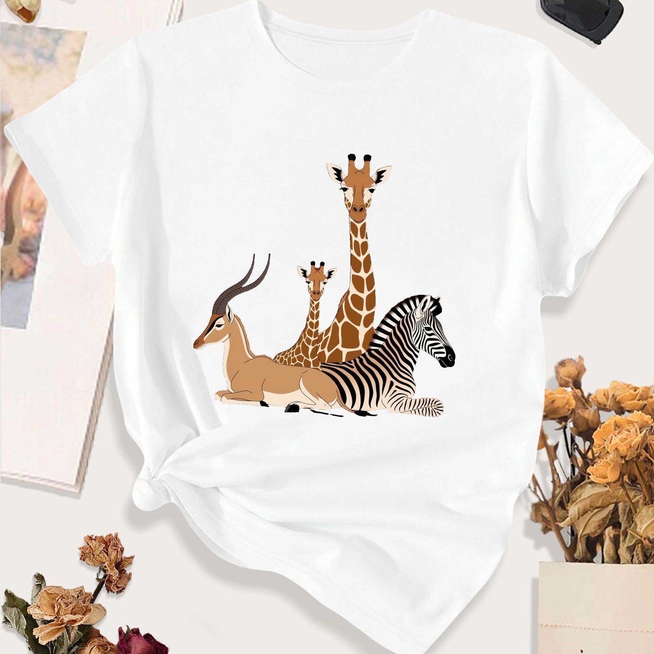 TEMU African Animals In Large Size Women's Casual Sports T-shirt