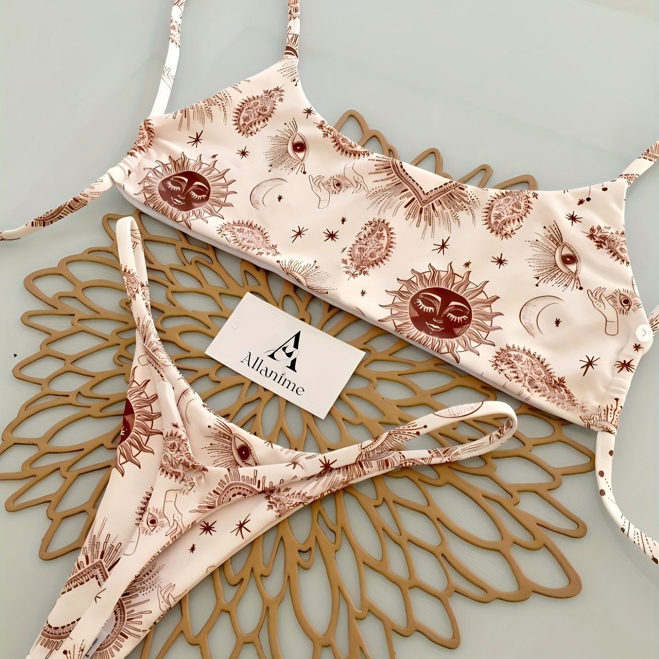 TEMU Top Bikini con Spalle Scoperte da Stampa - Costume da Bagno Elasticizzato, Spalline Regolabili e Reggiseno Incorporato, per Feste in Spiaggia e