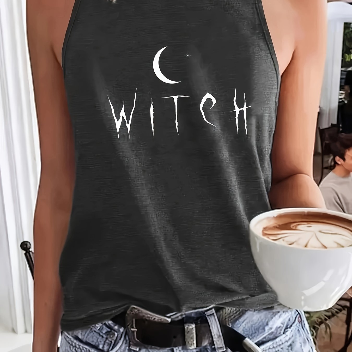 Image of 2024# Printed Round Neck Tank Top, Summer Casual Sleeveless Vest, Women's Clothing