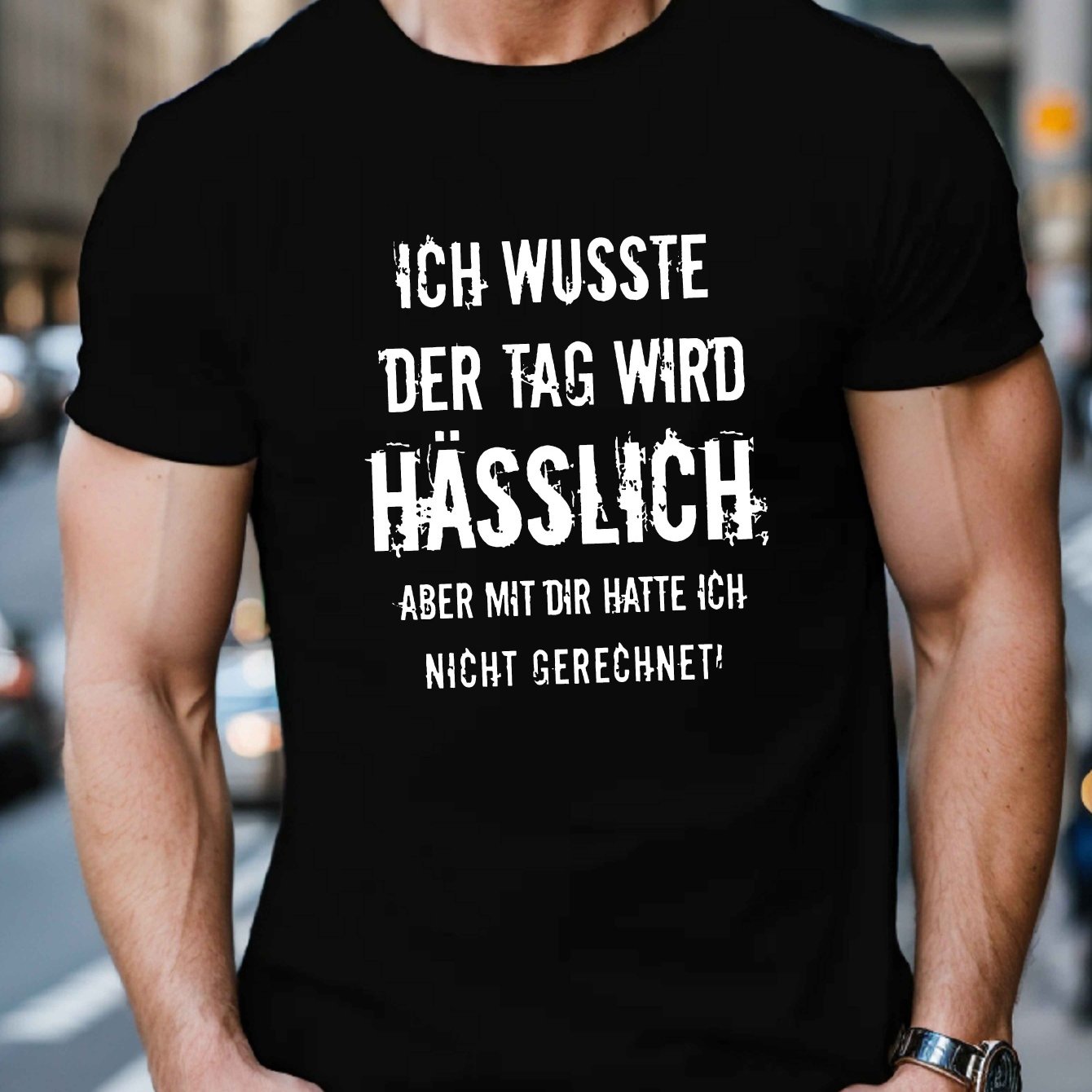 E-shop Herren Lustiges Deutsches Geometrisches Muster Kurzarm-T-Shirt - Lässiges Rundhals Sommeroberteil, Polyester, Maschinenwaschbar