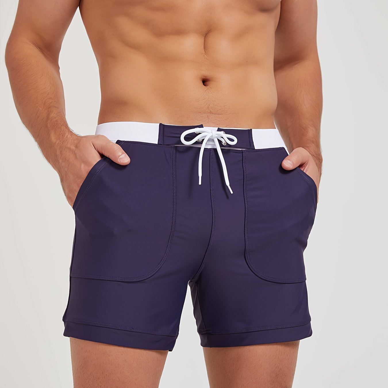 Men's Sexy Briefs Swim Trunks Double-layer Large Size High-end Men's Four-quarter Flat Swim Pants With Drawstring Beach Shorts