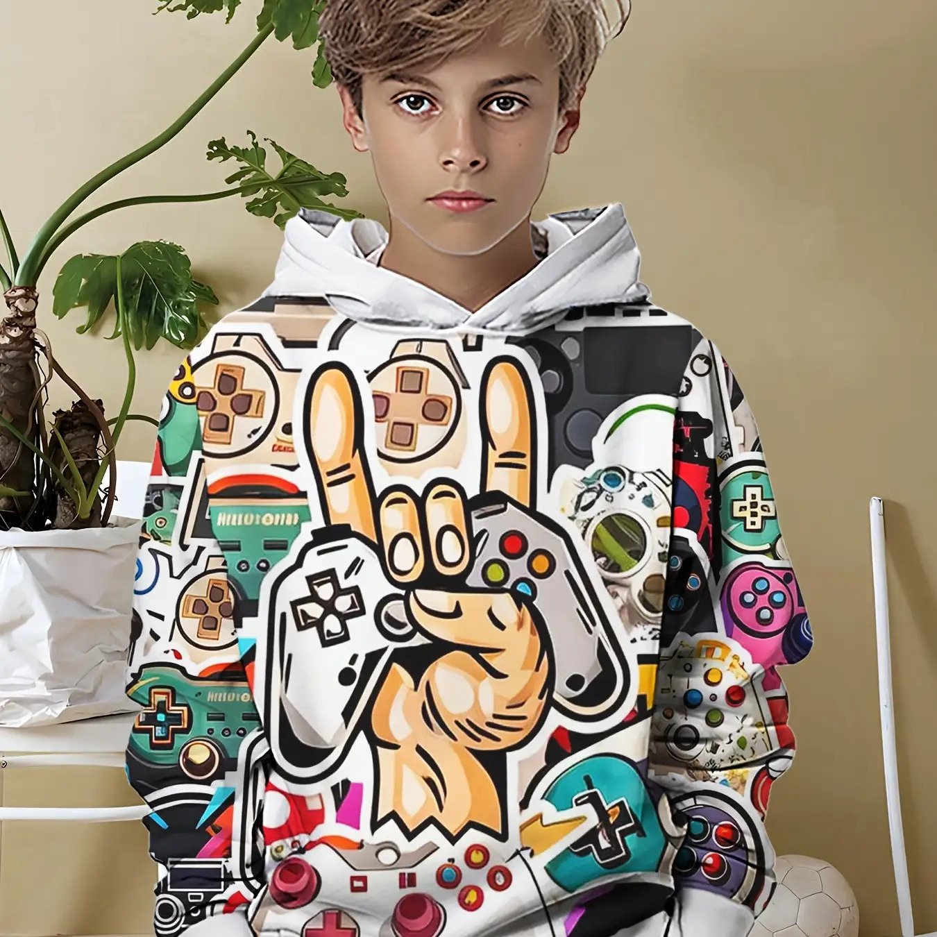 TEMU Sweat-shirt pour garçons avec motif de de jeu cool, imprimé en 3D, vêtement tendance pour jeunes, pull décontracté, sweat à capuche cool et