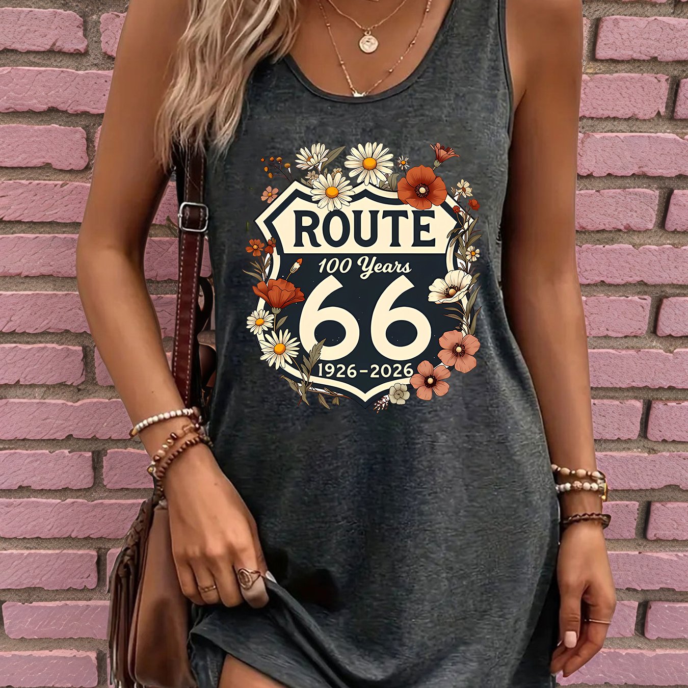 TEMU Blusa y falda estampada "Conmemoración del Centenario de 66" para mujer - Vestido casual de playa holgado y transpirable de estilo retro