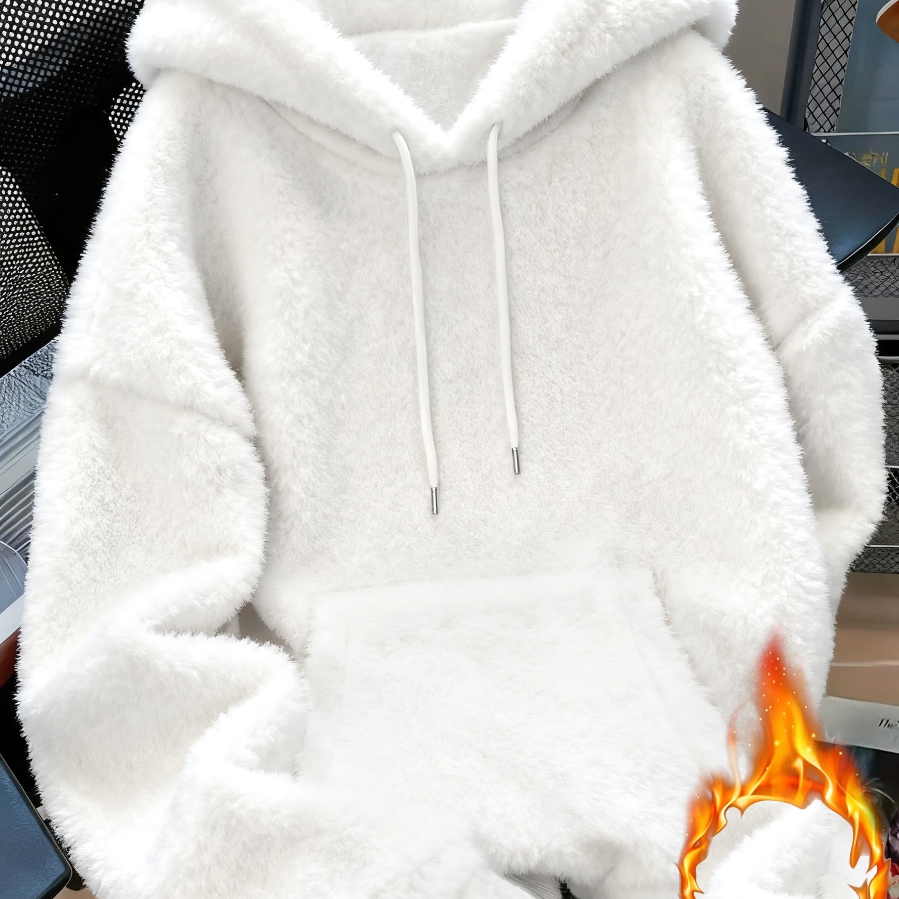 TEMU Haut d'intérieur pour femmes avec , pull à capuche en peluche, pull d'intérieur décontracté et à manches longues avec cordon de serrage et