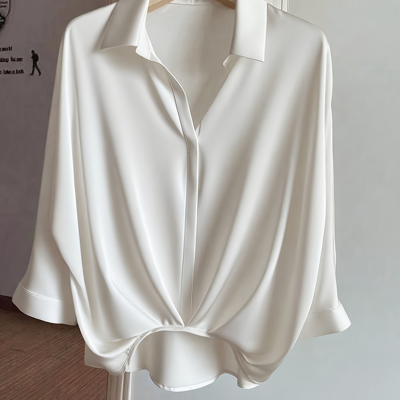 TEMU Women' Color Irregular Style Elbow-length Casual Shirt