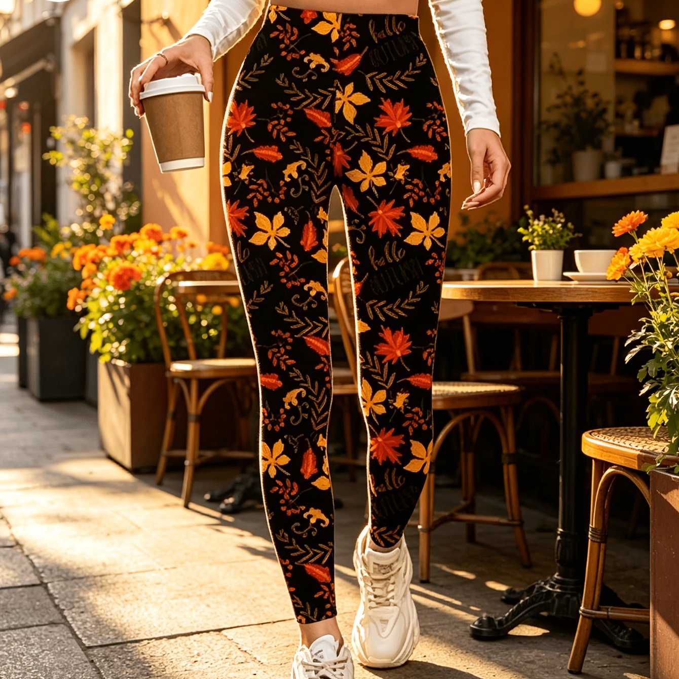 TEMU Damen Leggings mit Ahornblatt-Print für den Herbst - Premium Weiches, Komfortables Design - Freizeithose - Enganliegende Herbst-Ahornblatt-Hose