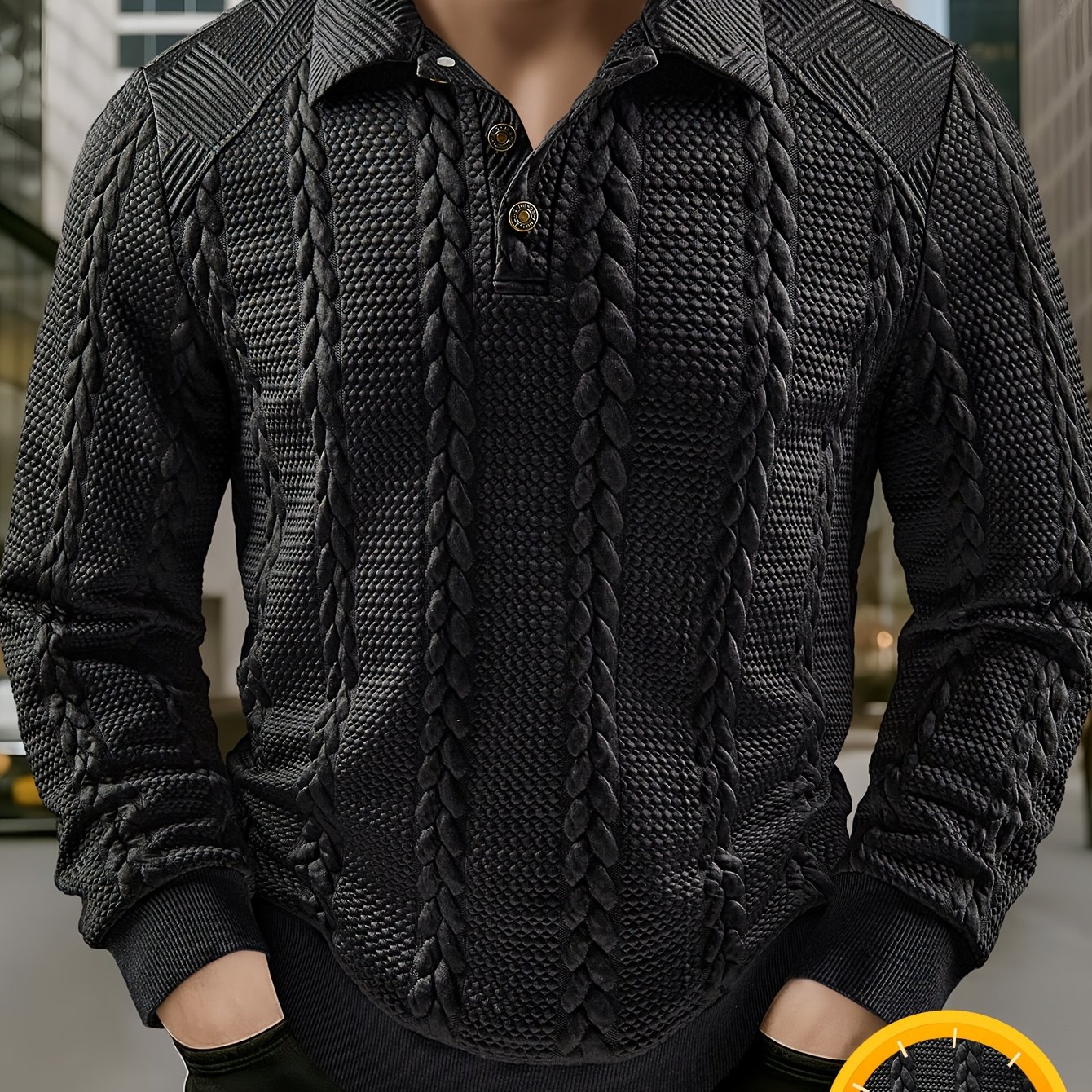Men's Fashion Top, Autumn Casual Wheat Texture Fabric Lapel Single-button Men's Shirt