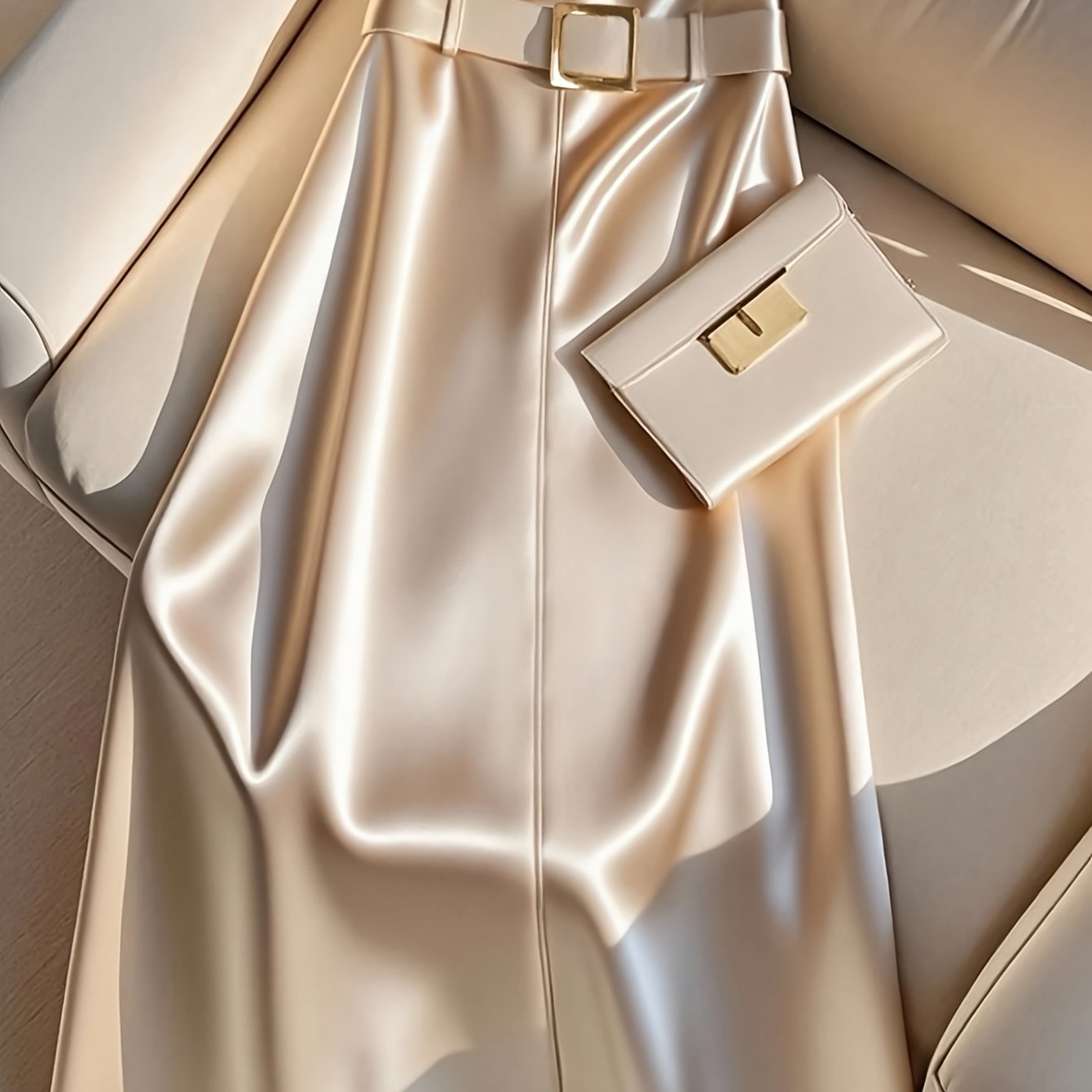TEMU Satin Belted Maxi Dress Ns702 Features: Delicate Satin Fabric With A High Waist And Belt Design To The Waistline, Flared Silhouette For An