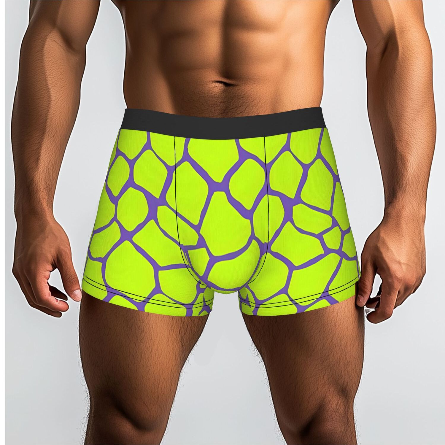 TEMU 1pc Seamless Neon Lime Print With Underpants Breathbale Panties Male Underwear Print Shorts Boxer Briefs
