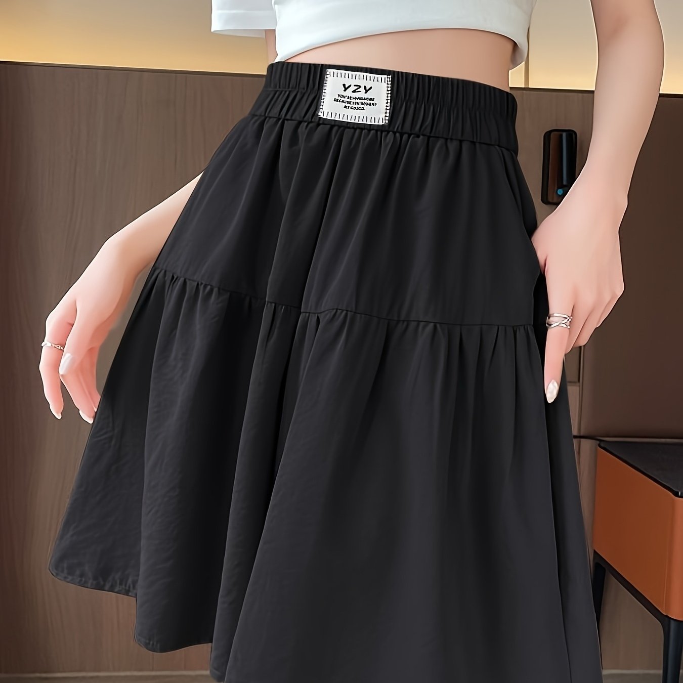 TEMU 夏用 伸縮性 ハイウエストパンツ/スカート 速乾 レディース 五本指パンツ クールなハイウエスト アイスワイドレッグパンツ 夏用 カジュアル 薄手 五本指パンツ ルーズスカートパンツ レディースショーツ