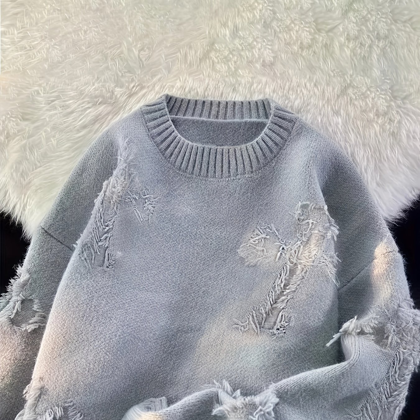 Image of Women's Oversized Round Neck Sweater - Solid Color Loose Fit Pullover Sweater Suitable For Fall/winter, Sweater For Layering, Hand Washable Warm Sweater For Casual Attire, Blouses/ Outfits