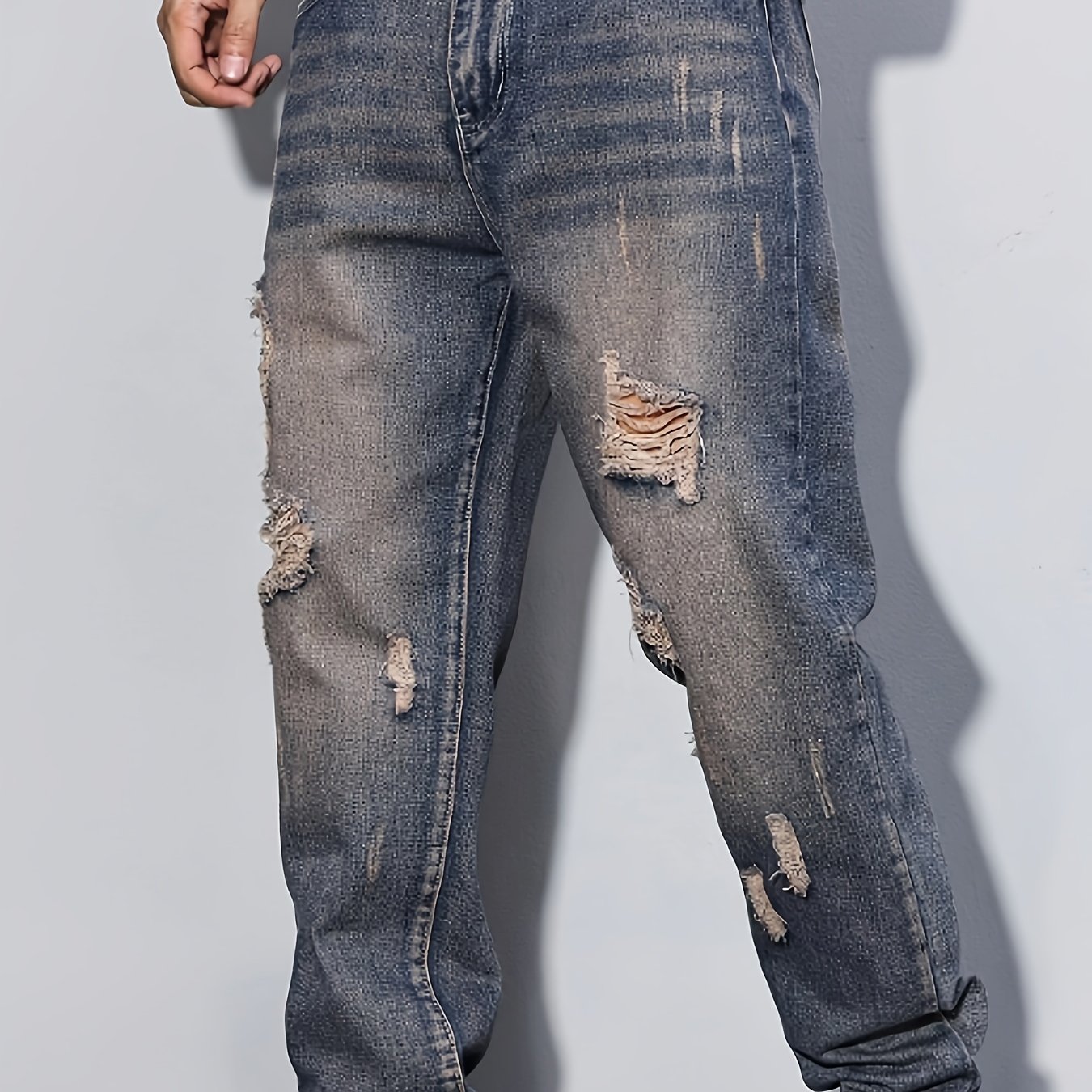 Gengyuan - Men's Retro Distressed Casual Denim Long Pants