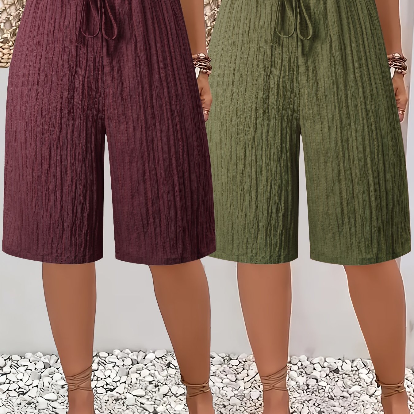 TEMU 2pcs Set, Size Tag Women' Color Casual Shorts, Summer Lightweight Breathable Women's Vacation All-match Bermuda Shorts