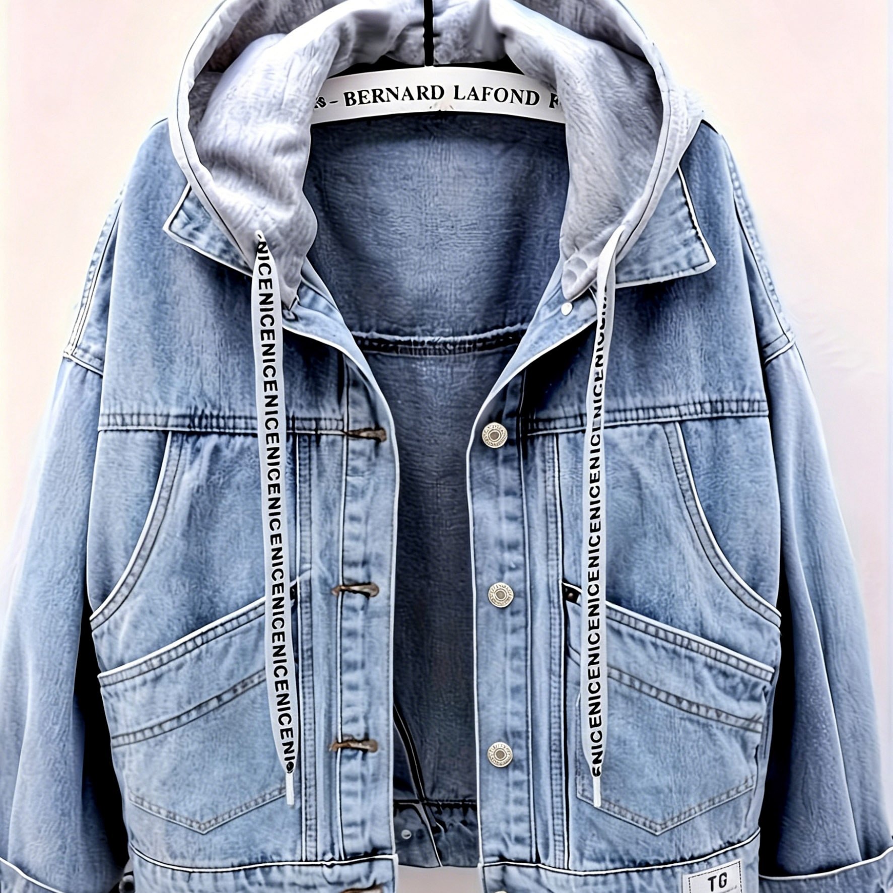 Image of Women's Fashion Hooded Denim Jacket, Spring Autumn Casual Versatile Commuter Wear, Washed Blue Denim Button Up
