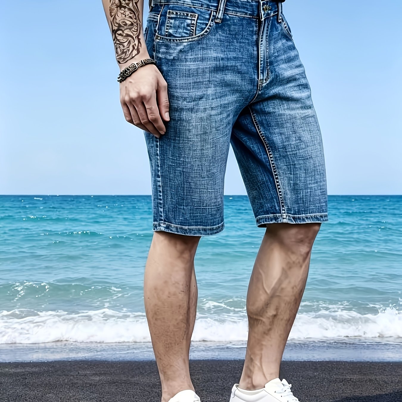 Men's Summer Thin Denim Shorts Comfortable Elastic Sports Shorts Casual Denim Shorts