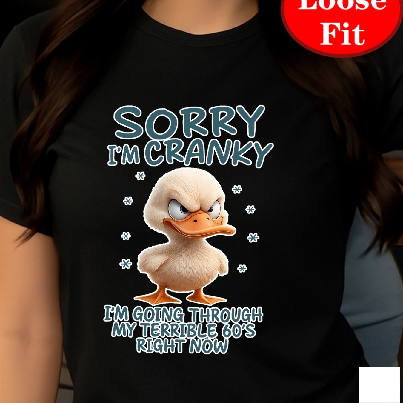 TEMU Women's Funny Angry Duck T-shirt With "sorry I'm Cranky" Slogan & Cute Print - Oversized Casual Loose Fit Short Sleeve Round Neck Summer Top For