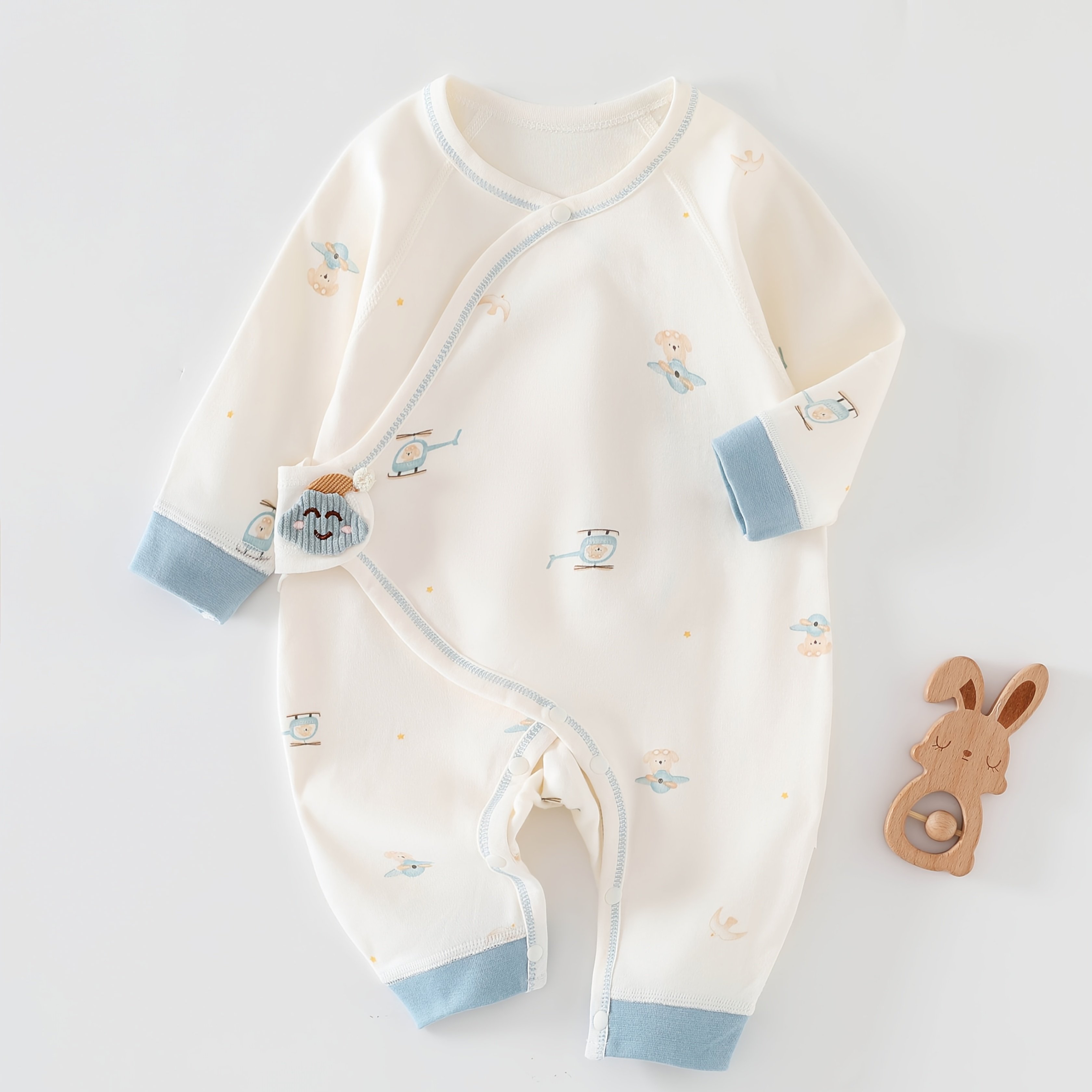 Image of Blue Airplane Pattern Newborn Onesie - Soft Long Sleeve Onesie, Suitable For Baby Boys And Girls, Suitable For , For Outdoor