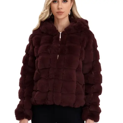 women s elegant fur jacket cozy long sleeve winter coat with zipper front fur trim machine washable polyester cold weather style winter jacket