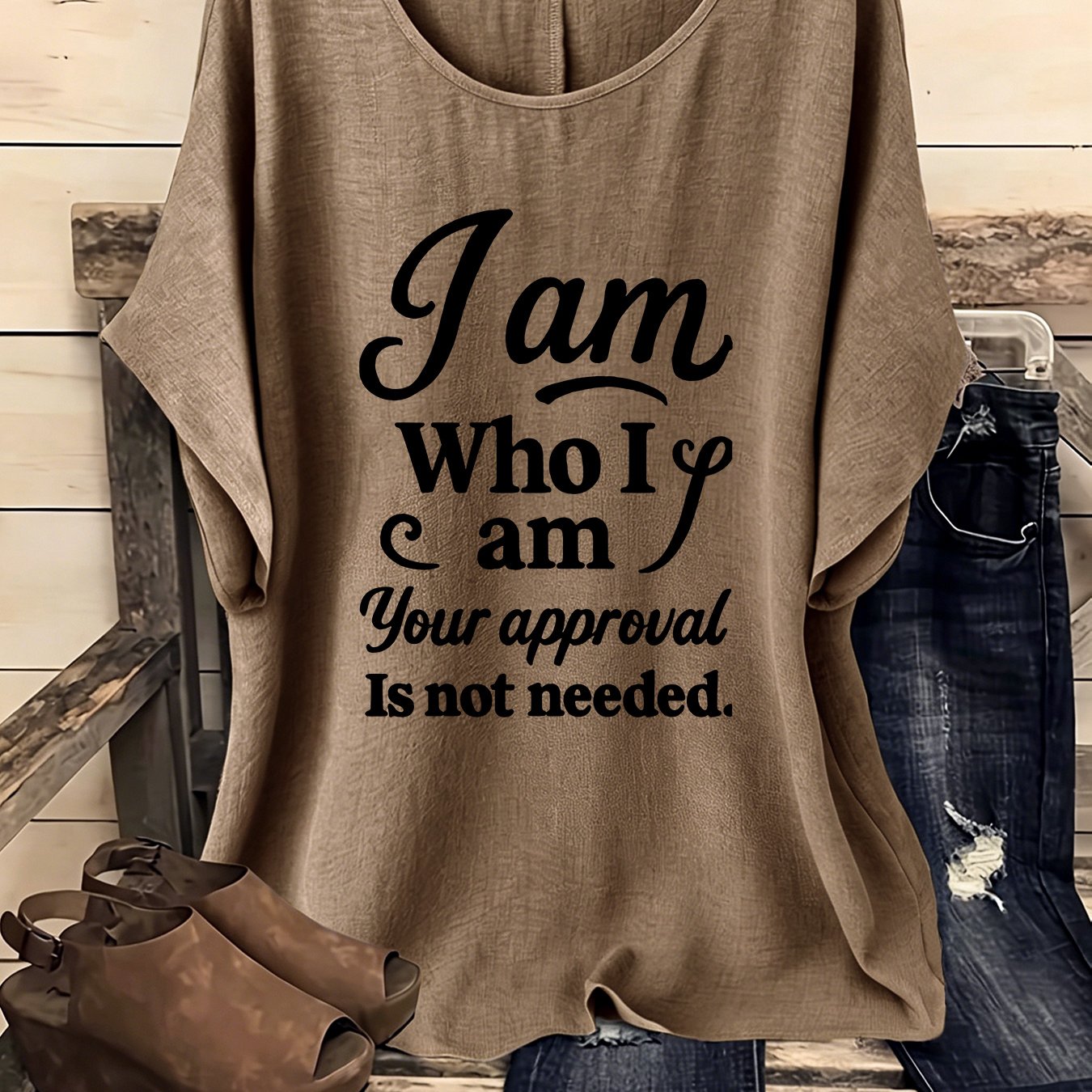 TEMU Western Style Easy Creative Printed Casual Round Neck Drop Shoulder Sleeve Shirt, Elegant Party Women's Wear, Spring Summer Autumn Winter Style,