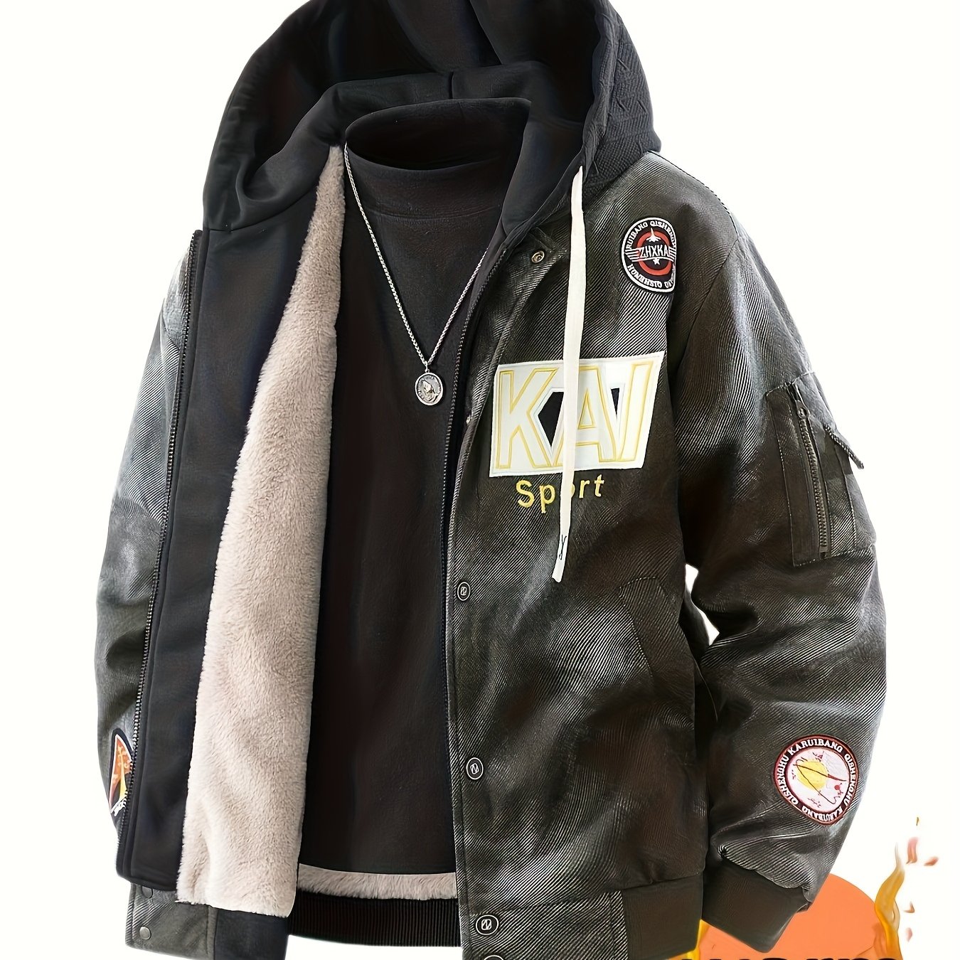TEMU Plus Size Thick Warm Jacket Coat, Hooded Tie-dye Design With Multiple Pockets, Versatile Fashion Men's Jacket