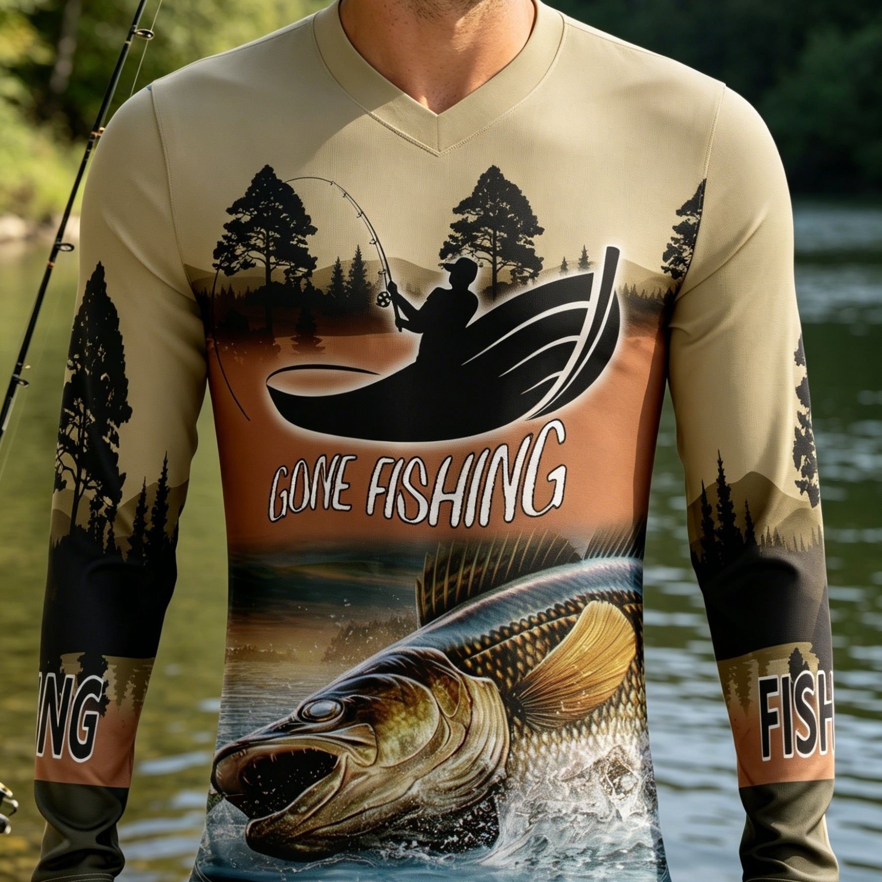 TEMU Mens Long Sleeve Shirts Fishing Art 3d All Over Printed T-shirts Outdoor Hunting Breathable Polyester Cycling Jersey Tops Performance Tee Shirt